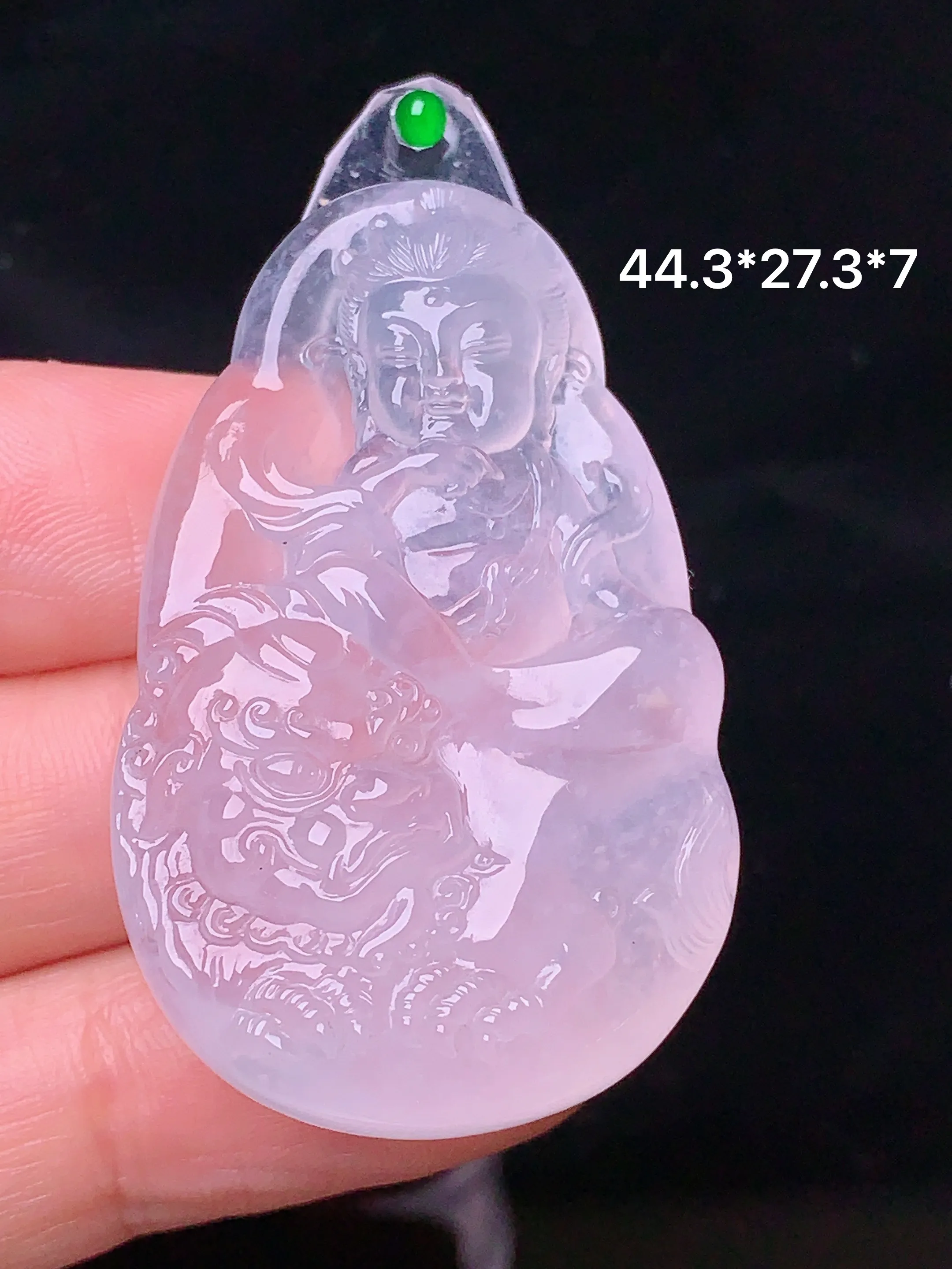 镶嵌款 冰种文殊观音菩萨吊坠 玉质细腻 色泽艳丽 整体尺寸44.3*27.3*7