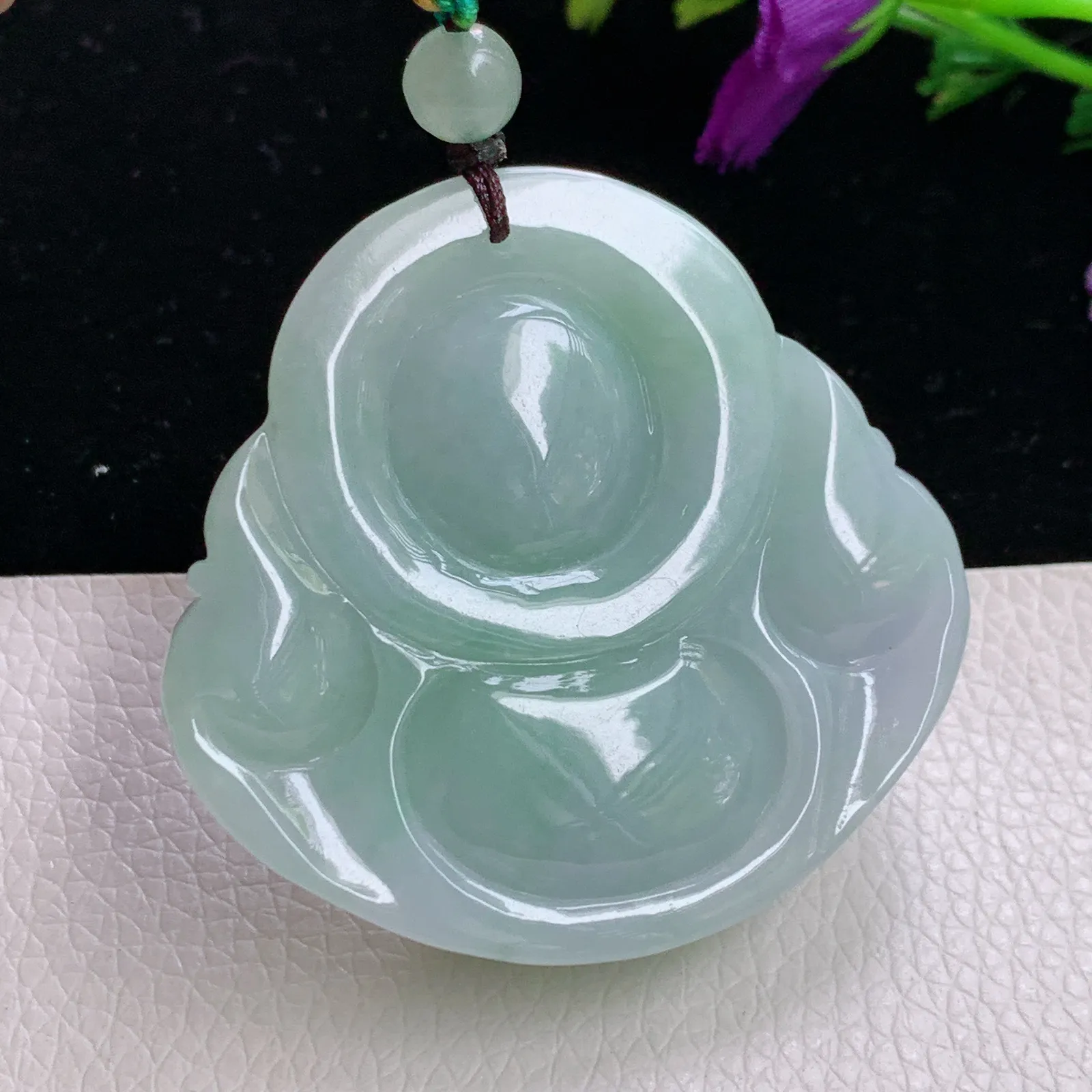 zen实拍45*47.5*12.6老坑精雕饱满春带彩淡雅翡翠佛公 开心佛玉吊坠