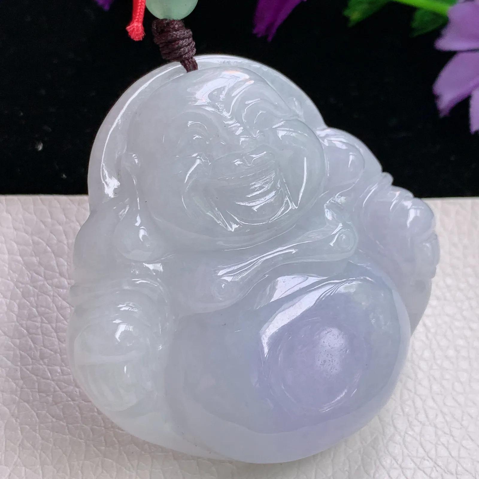 zen实拍48*49.2*12老坑精雕饱满紫罗兰翡翠大佛公 尼勒佛玉吊坠 玉挂件