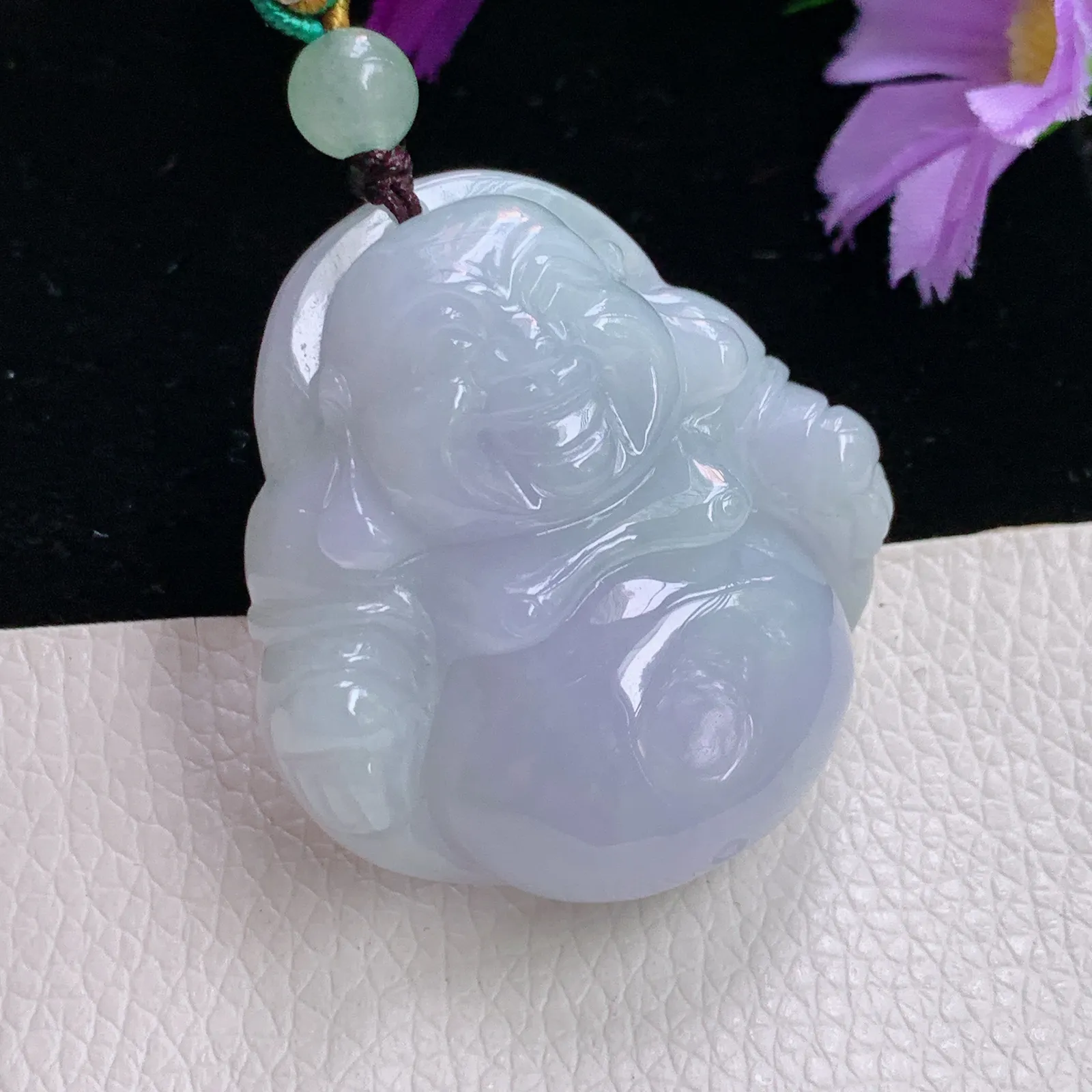 zen实拍37*36.5*12.6老坑精雕饱满紫罗兰翡翠佛公 尼勒佛玉吊坠 玉挂件