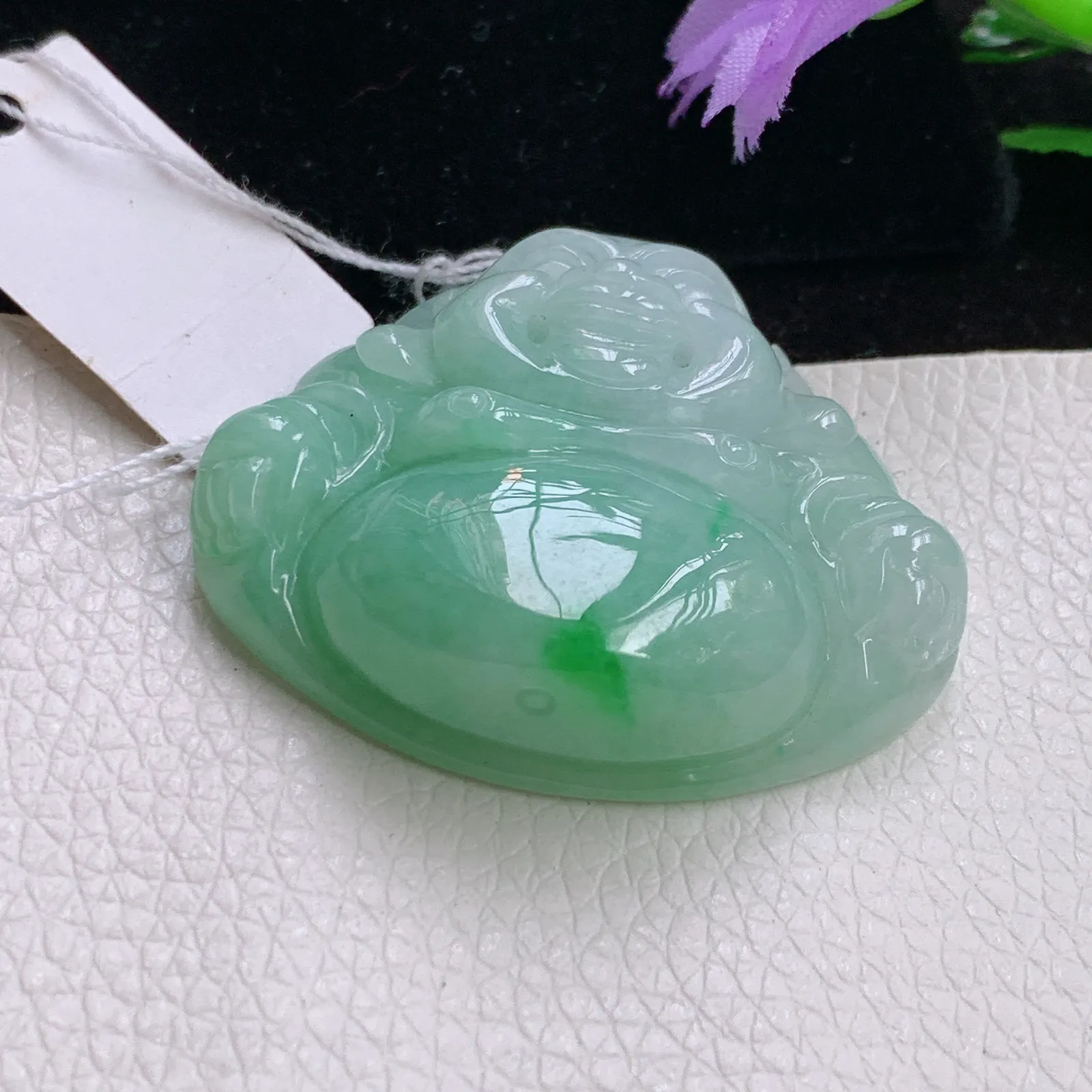 zen实拍34.6*40.2*12老坑精雕饱满翡翠佛公 尼勒佛玉吊坠 玉挂件