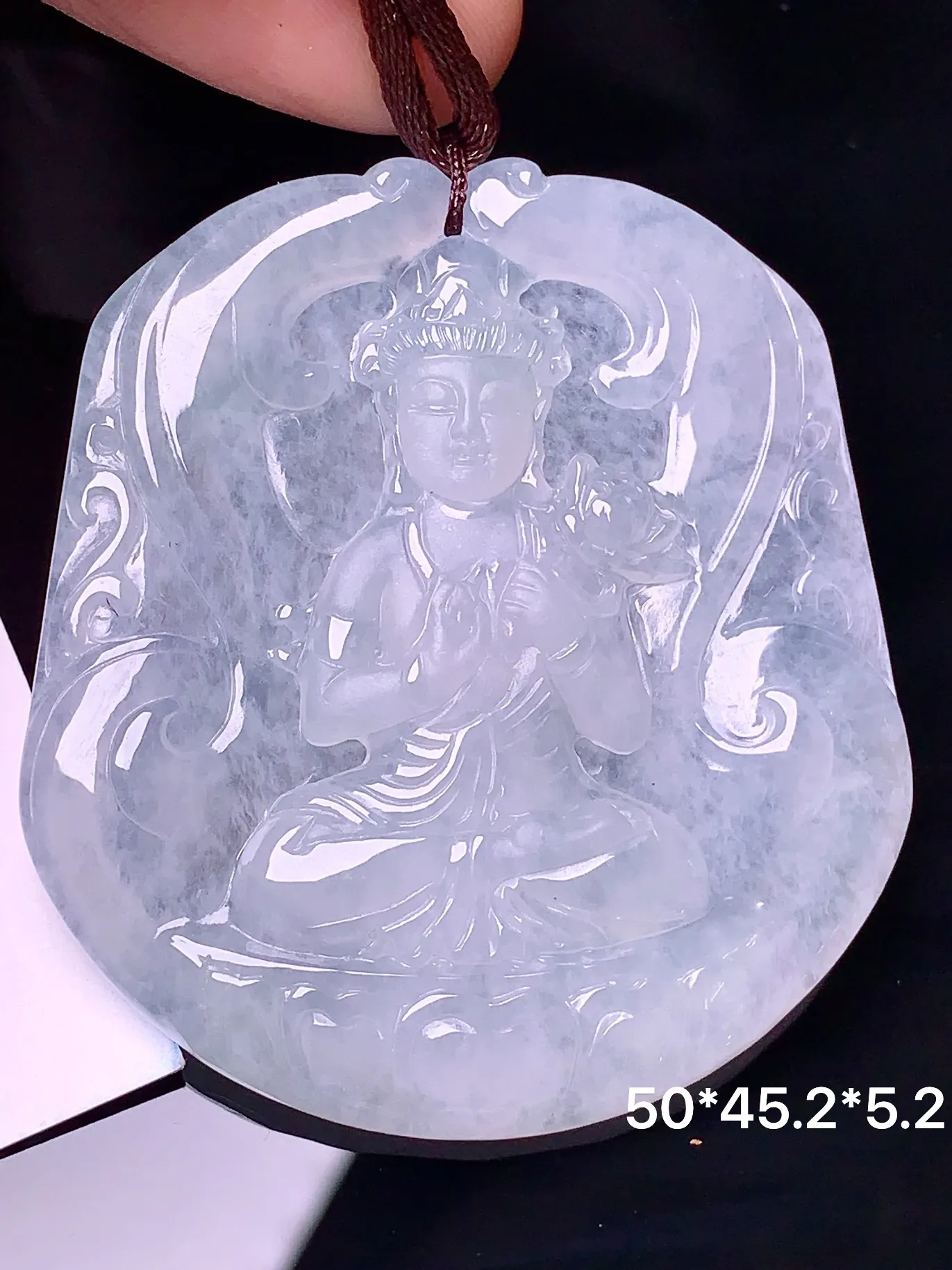 冰种观音吊坠 玉质细腻 色泽艳丽 整体尺寸50*45.2*5.2