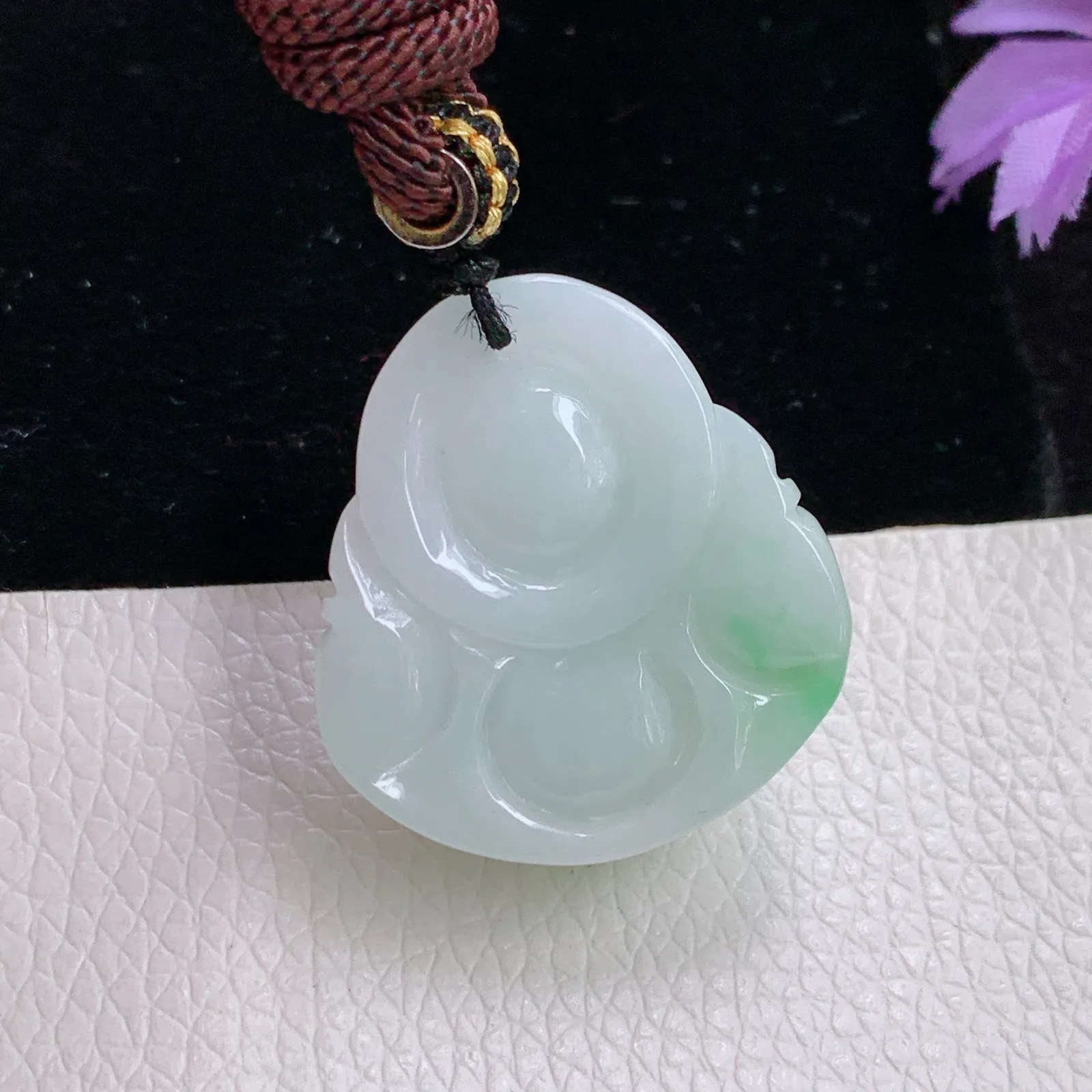 zen实拍28.6*26*12老坑精雕饱满飘绿花翡翠佛公 开心佛玉吊坠 玉挂件