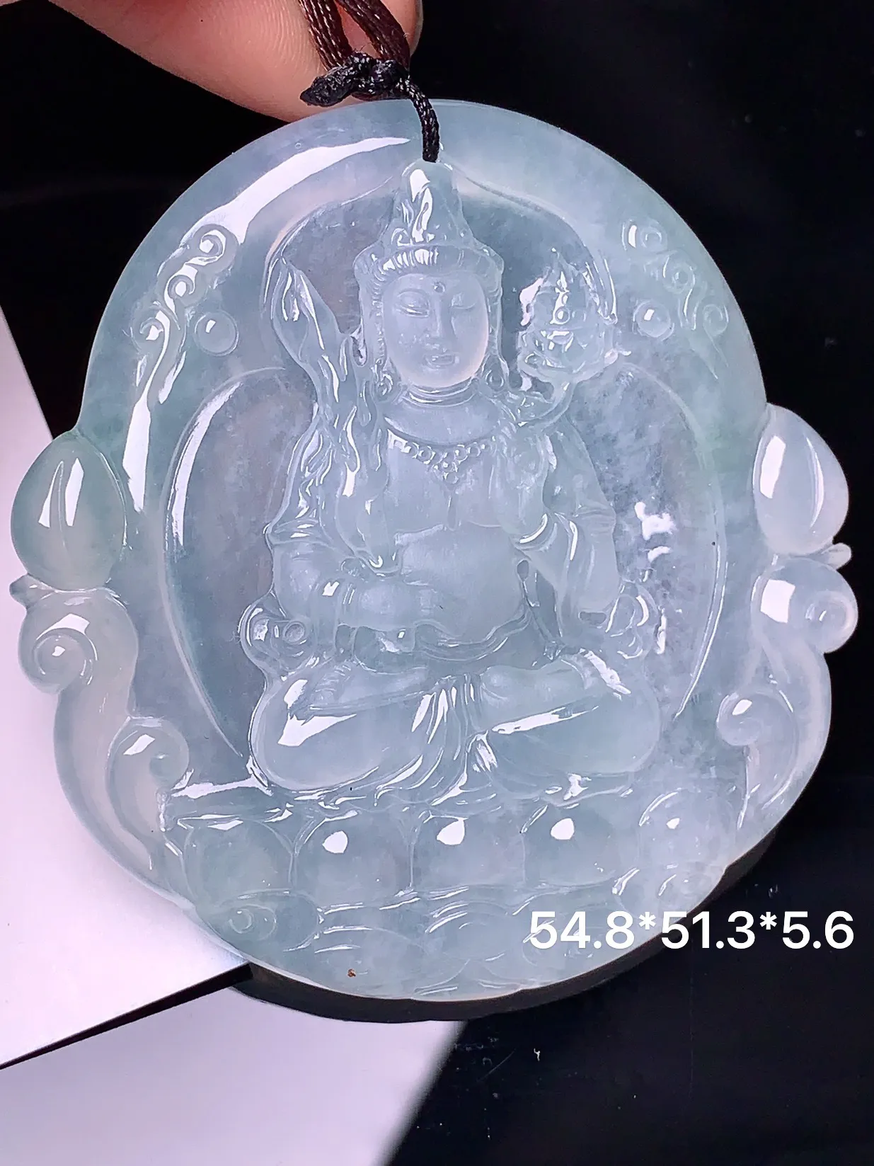 冰种飘绿观音吊坠 玉质细腻 色泽艳丽 整体尺寸54.8*51.3*5.6