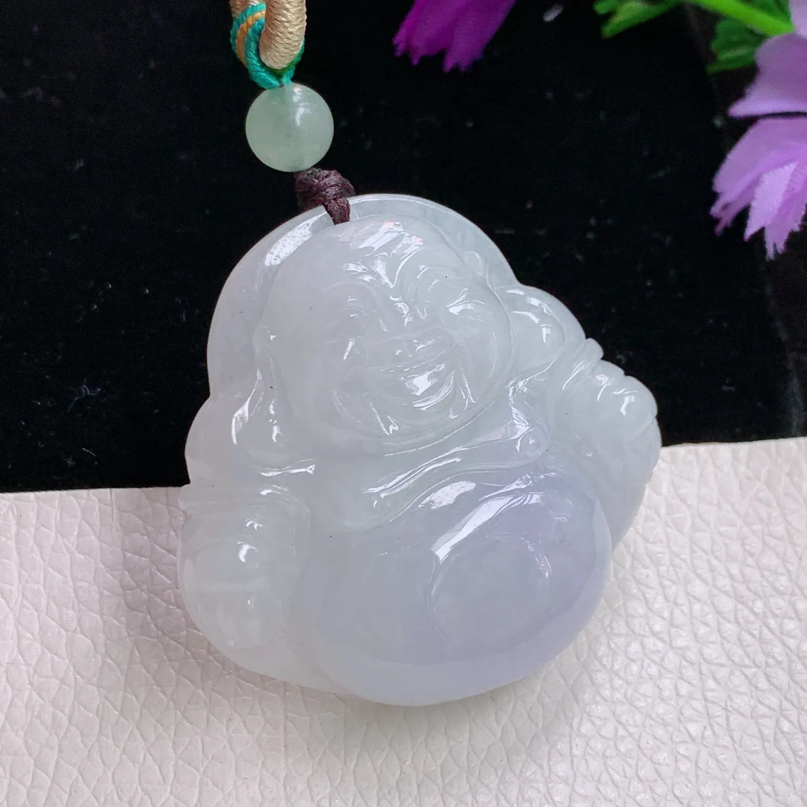 zen实拍36.8*38*10.6老坑精雕饱满紫罗兰翡翠佛公 开心佛玉吊坠 玉挂件