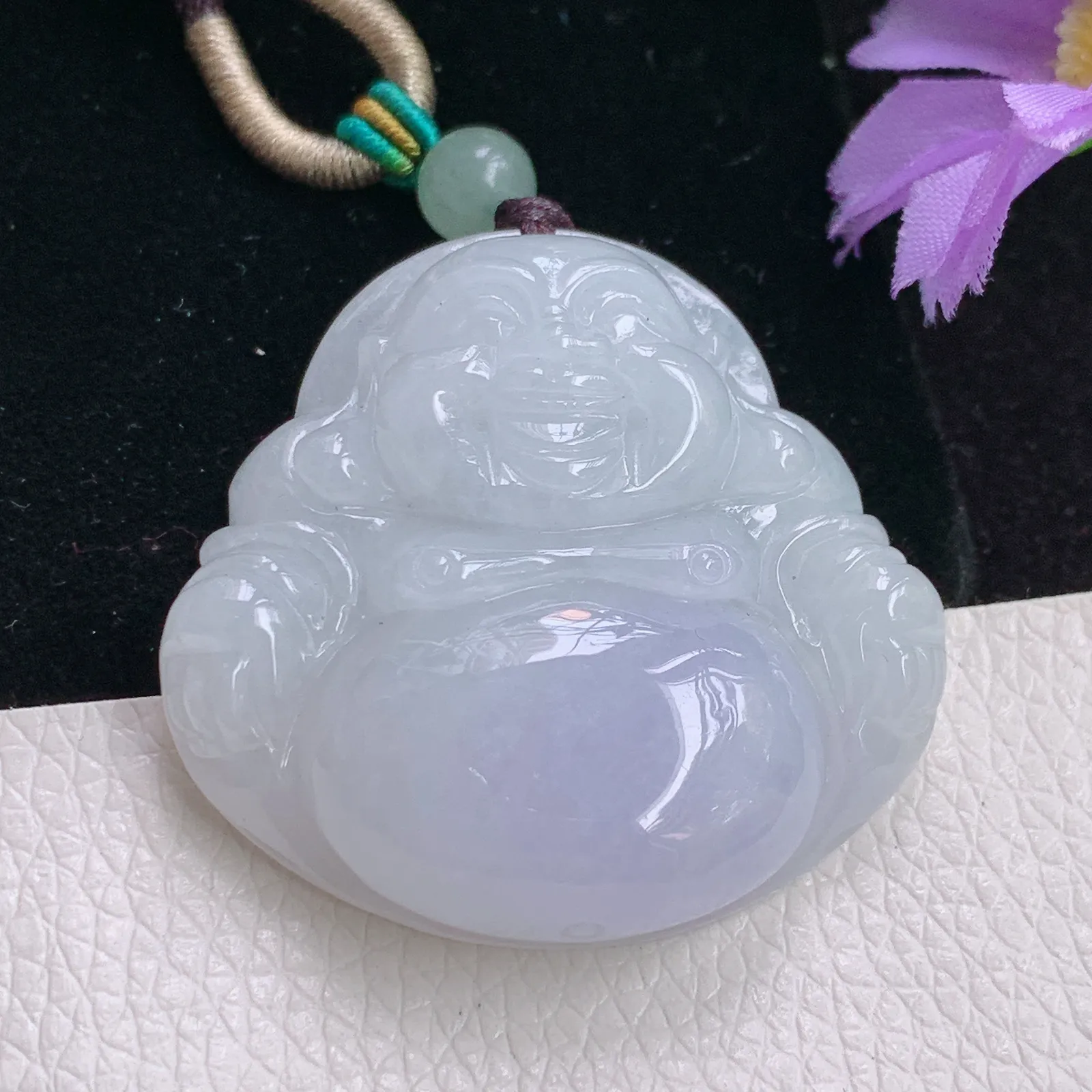 zen实拍36.8*38*10.6老坑精雕饱满紫罗兰翡翠佛公 开心佛玉吊坠 玉挂件