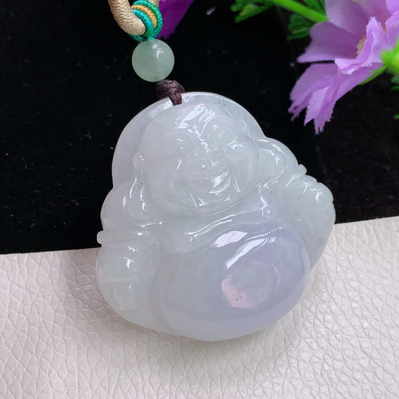 zen实拍36.8*38*10.6老坑精雕饱满紫罗兰翡翠佛公 开心佛玉吊坠 玉挂件
