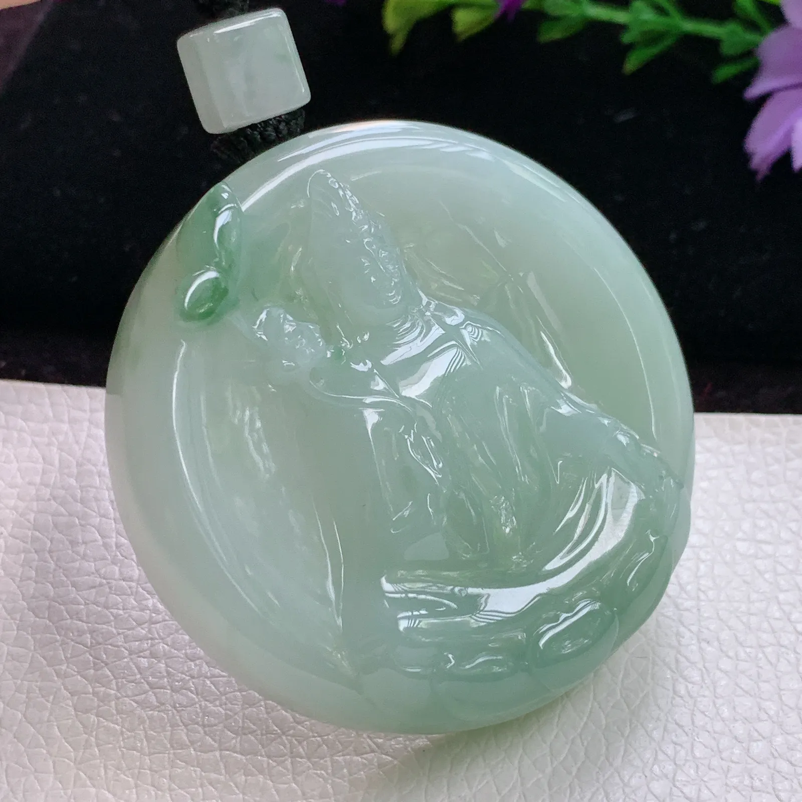 mut实拍49.8*12老坑精雕厚装持莲观音 玉观音玉吊坠 玉挂件