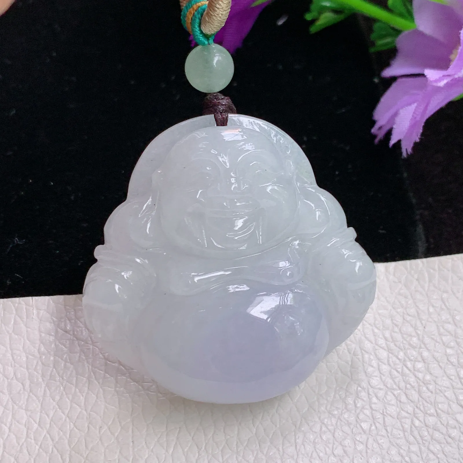 zen实拍36.8*38*10.6老坑精雕饱满紫罗兰翡翠佛公 开心佛玉吊坠 玉挂件