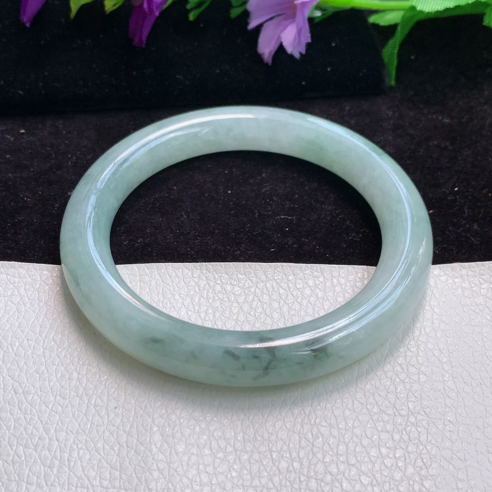 Ll 实拍55*9.5*9.7美人镯 天然缅甸翡翠飘花圆条透秀气玉镯子 玉手环
