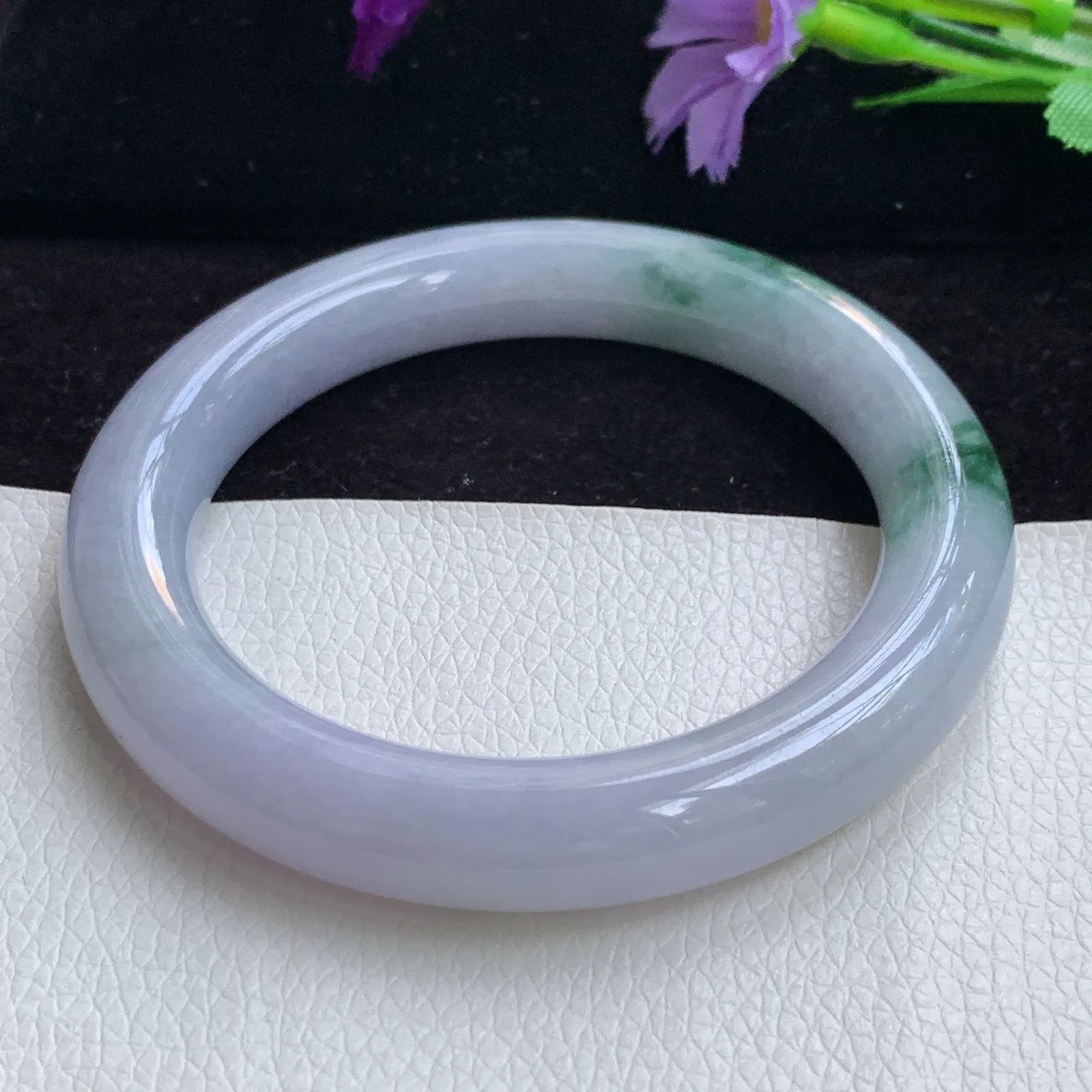 Fl实拍55.6*10.8*10.5美人镯 天然缅甸翡翠胶感飘花淡雅圆条玉镯子 玉手环