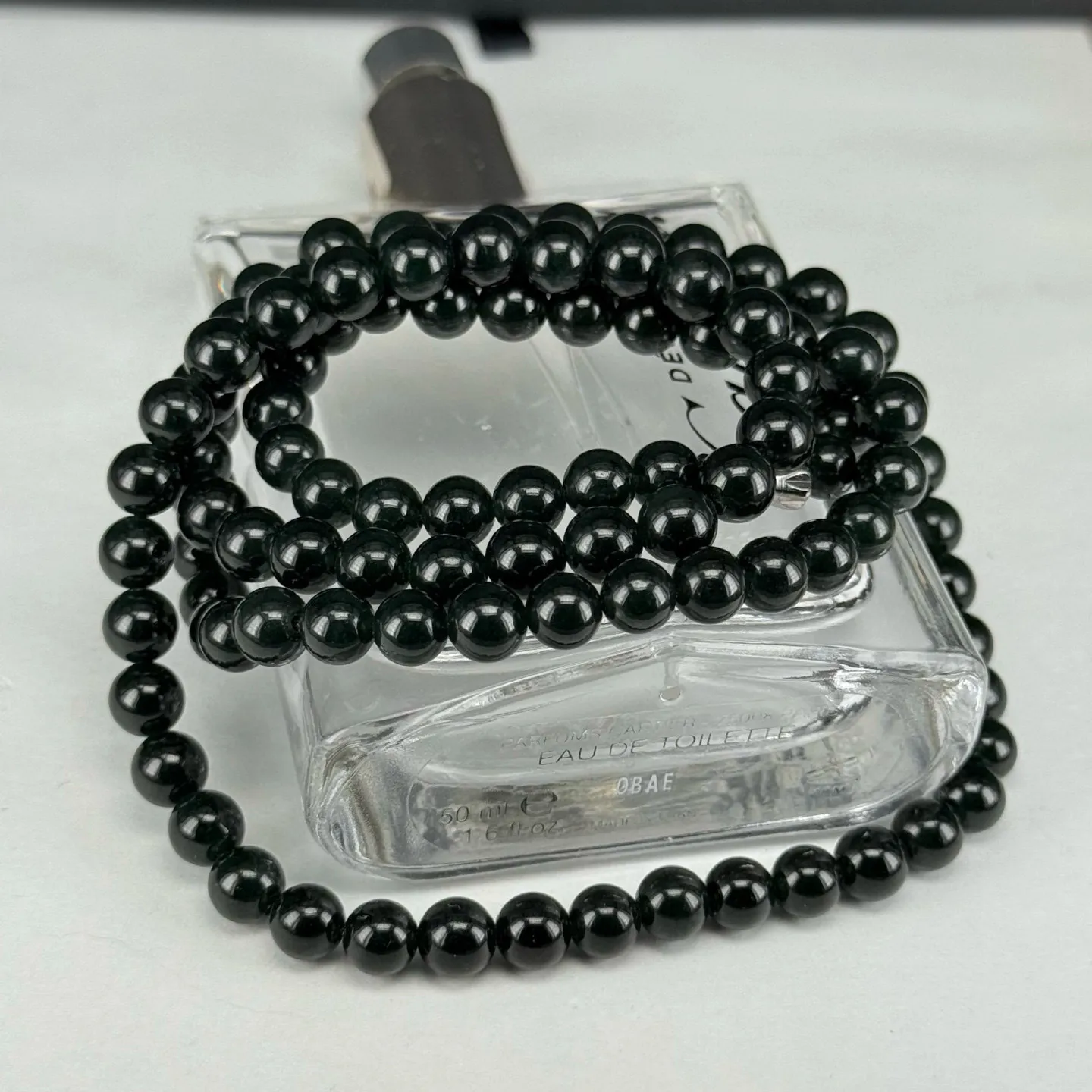 精品墨翠手串 108颗 打灯通透 黑度极好 尺寸6.9