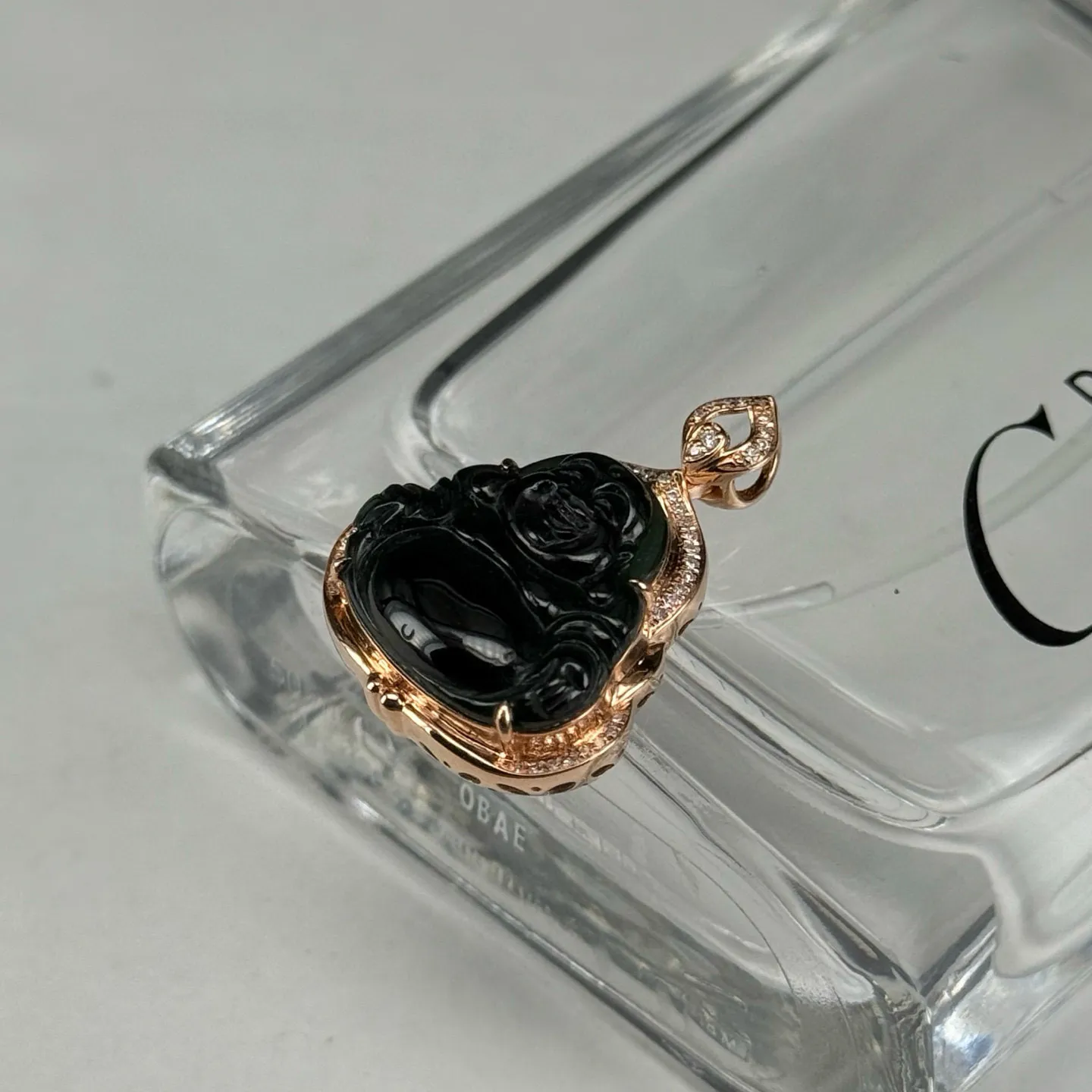 精品18k墨翠大肚佛 种好色正 黑度极好 打灯通透 油性十足 尺寸27.6