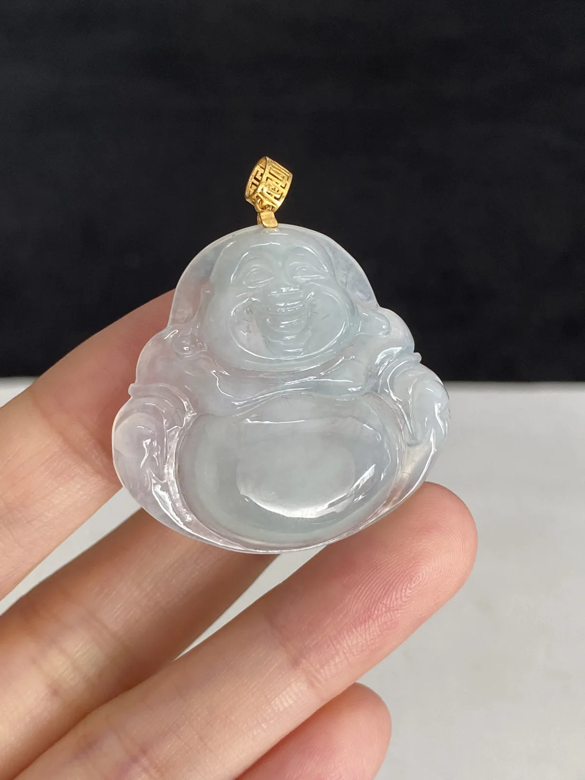 翡翠冰糯种白色吊坠，印记：G18K