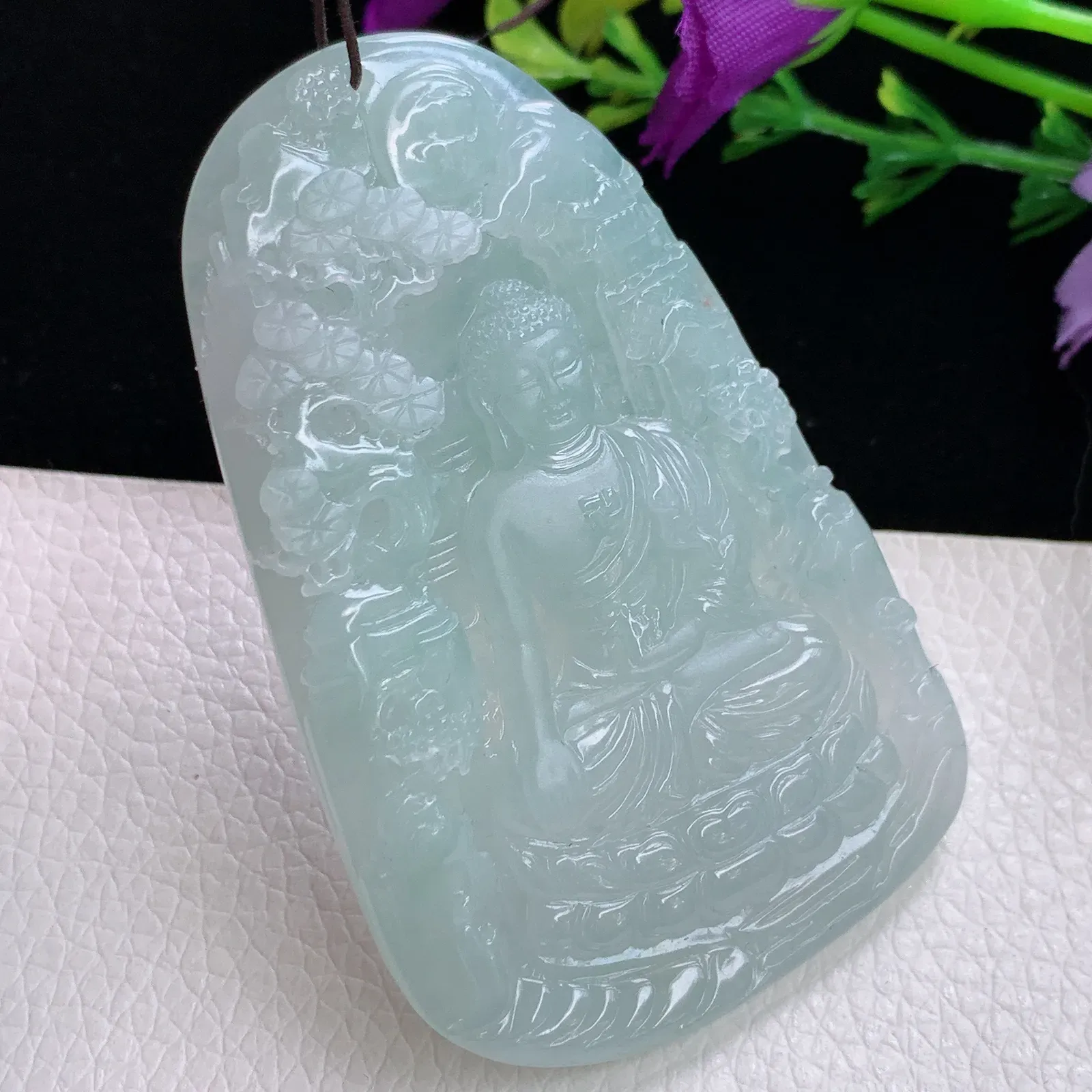 ktj实拍60.5*38.8*5.8老坑精雕冰润清爽浅雕山水佛祖 阿弥陀佛玉吊坠