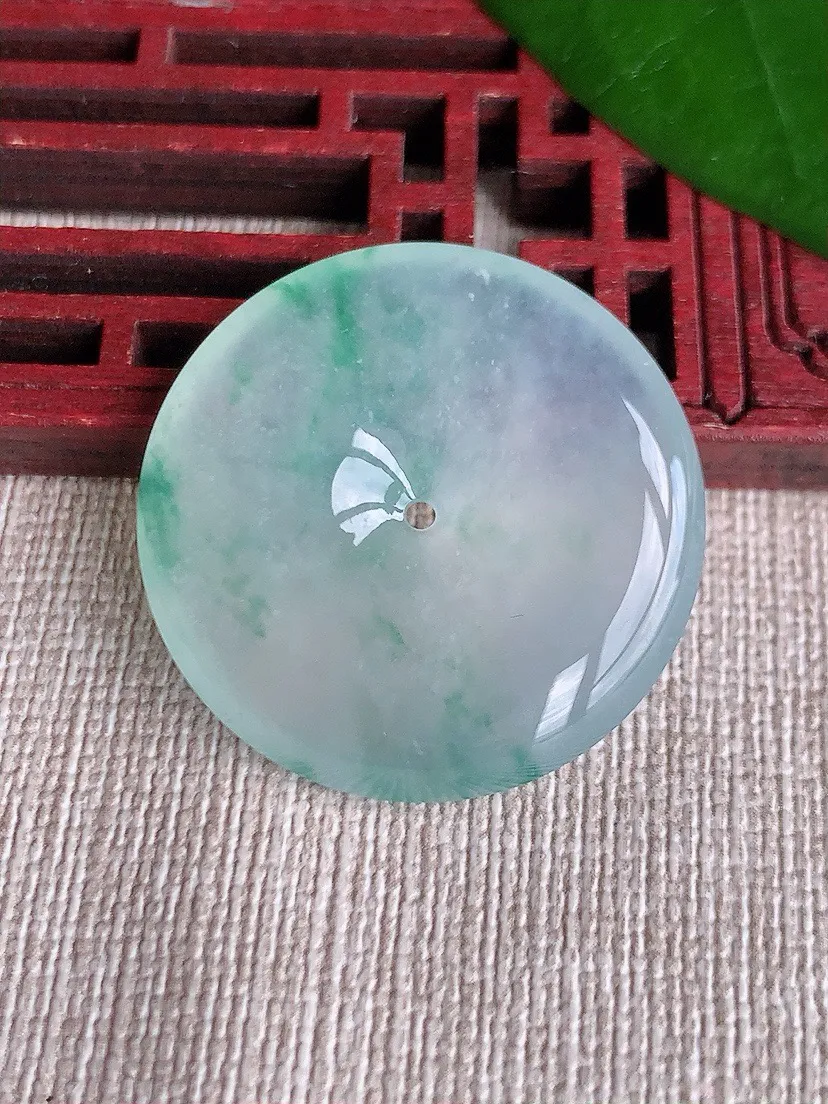 a货翡翠老坑冰种飘花平安扣吊坠 尺寸30×5.7mm 重量10.97g 0708