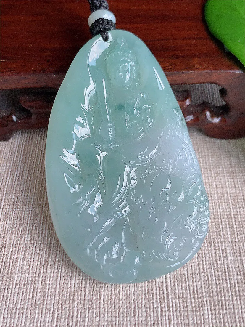 a货翡翠老坑冰种晴水文殊菩萨吊坠 尺寸61.3×36.5×6.7mm 重量38.73g 0708