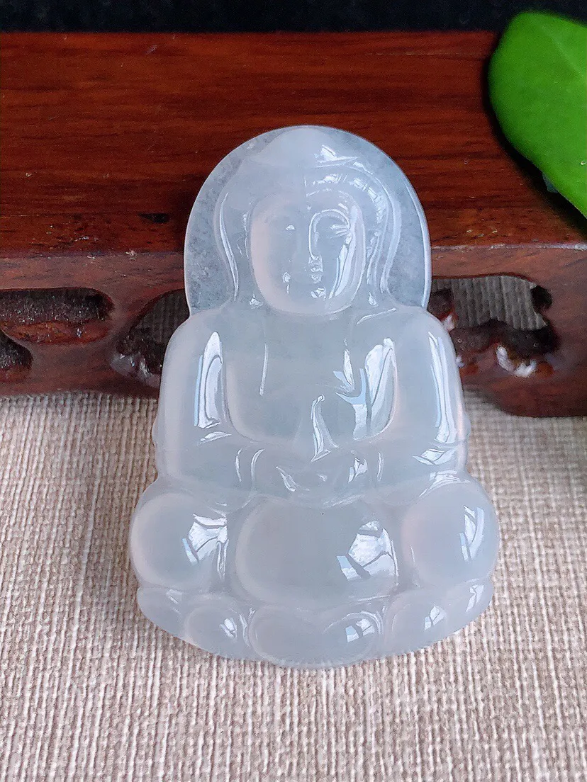 a货翡翠老坑冰种白月光正装观音吊坠 尺寸51.5×34.4×5mm 重量15.43g 0708