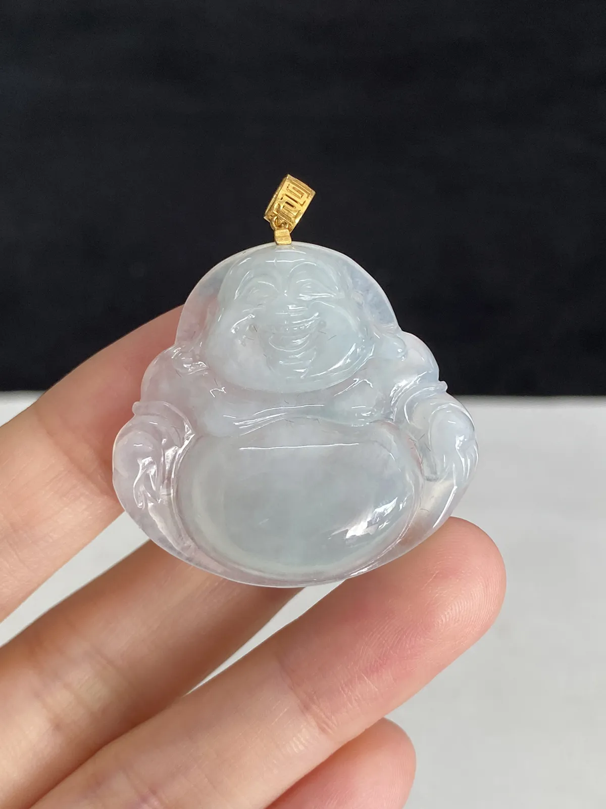 翡翠冰糯种白色吊坠，印记：G18K