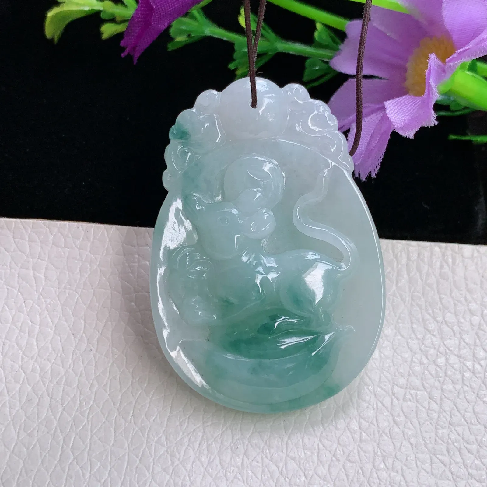 ktj实拍43.4*30.5*6.9老坑精雕水润招财鼠 生肖老鼠玉吊坠 玉挂件