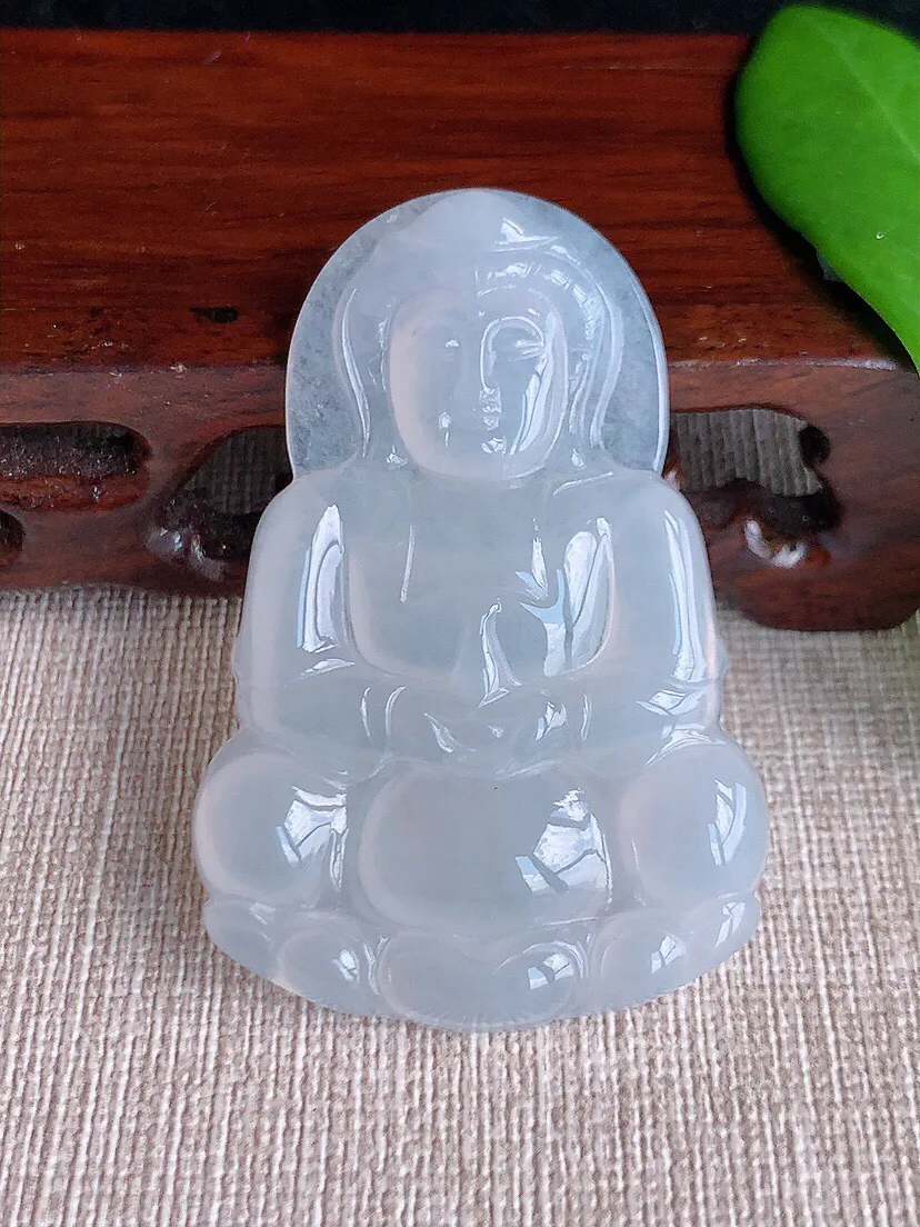 a货翡翠老坑冰种白月光正装观音吊坠 尺寸51.5×34.4×5mm 重量15.43g 0708