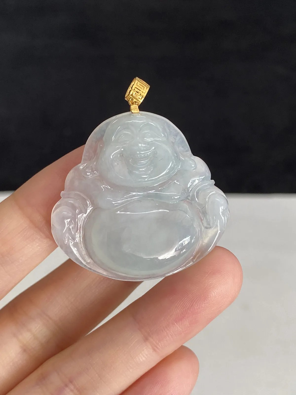翡翠冰糯种白色吊坠，印记：G18K