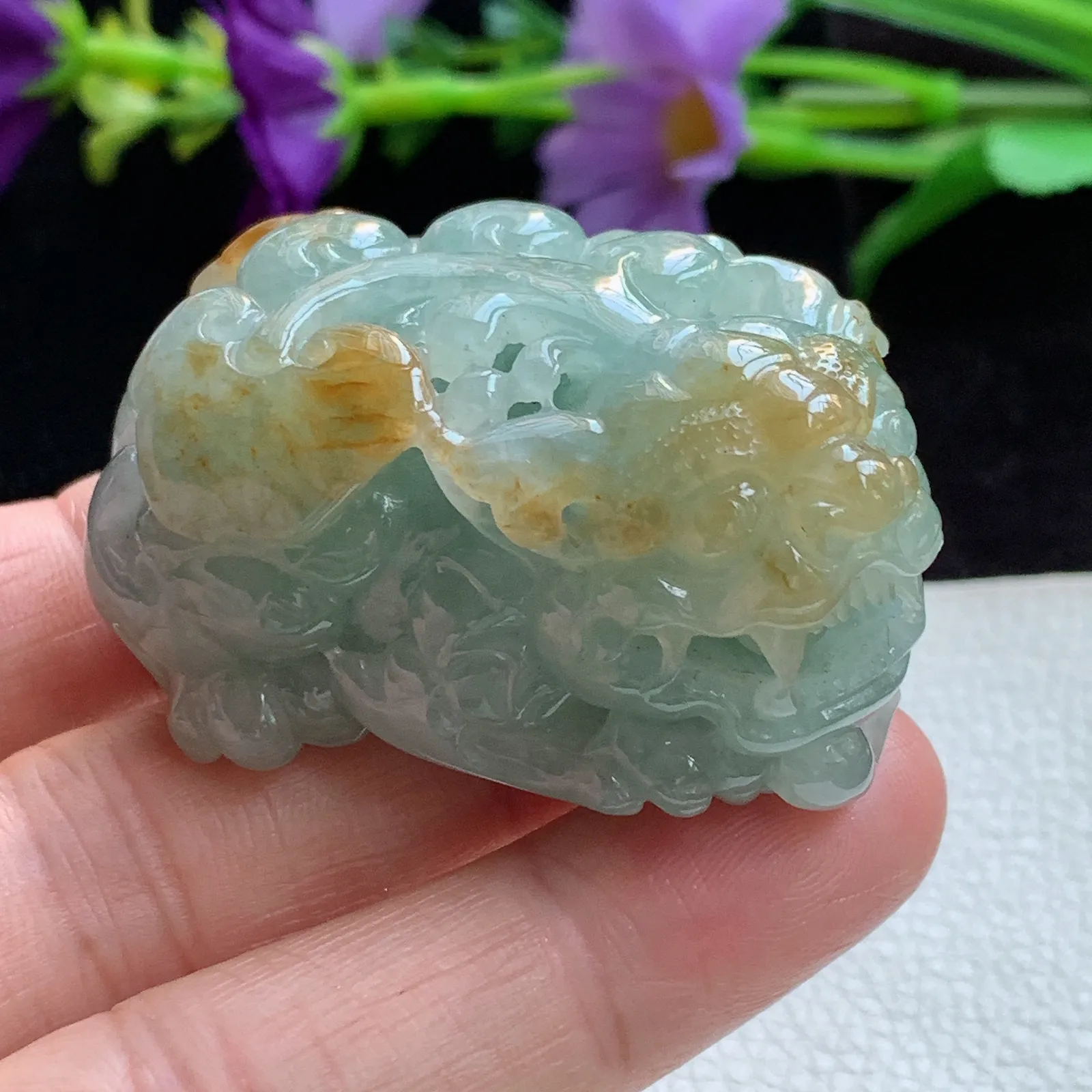 ws实拍48.8*30.6*24.8老坑精雕冰胶双彩立体貔貅玉吊坠 翡翠皮休玉挂件