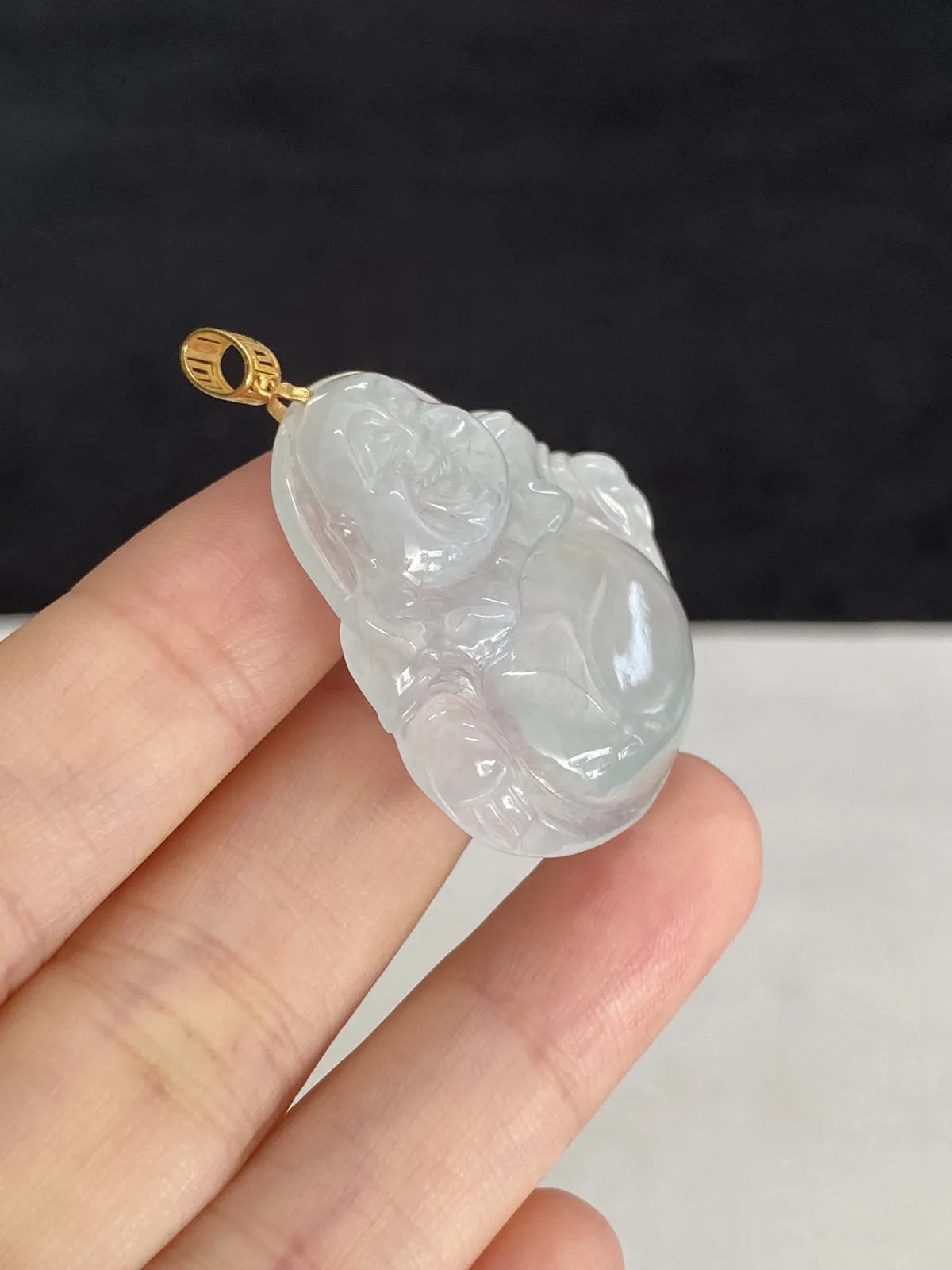 翡翠冰糯种白色吊坠，印记：G18K