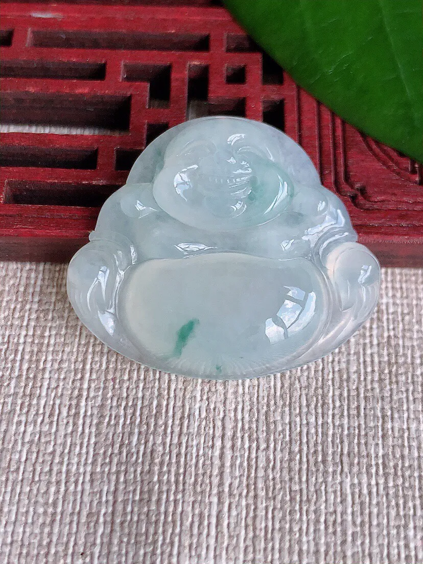 a货翡翠老坑冰种飘花佛公吊坠 尺寸28×32.4×5.8mm 重量8.50g 0708