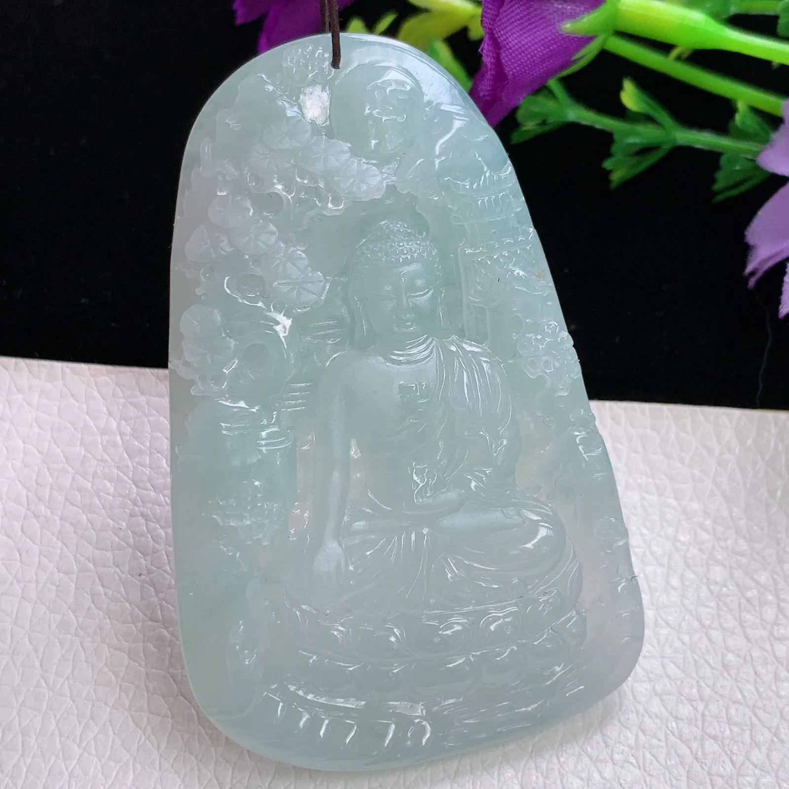 ktj实拍60.5*38.8*5.8老坑精雕冰润清爽浅雕山水佛祖 大日如来玉吊坠