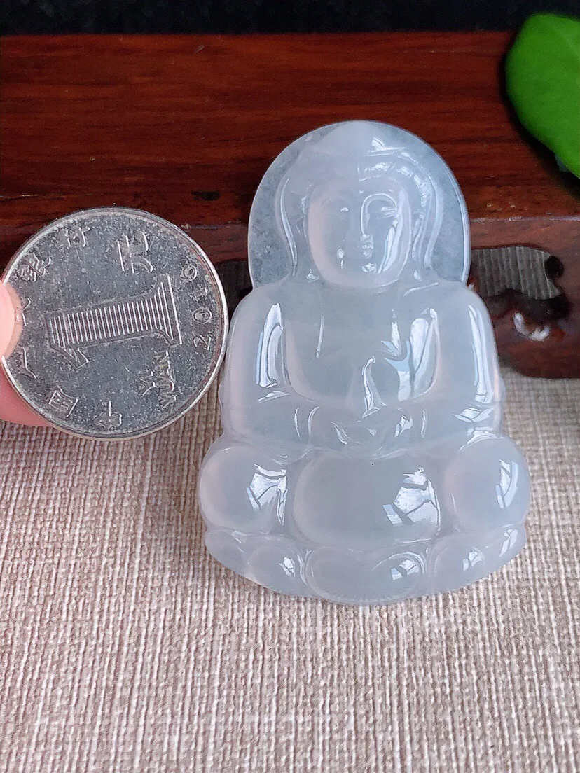 a货翡翠老坑冰种白月光正装观音吊坠 尺寸51.5×34.4×5mm 重量15.43g 0708