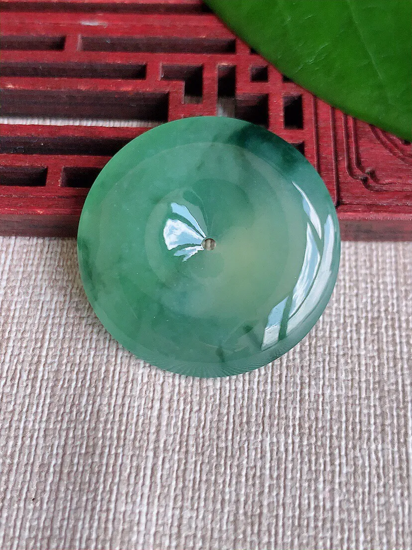 a货翡翠老坑冰种飘花平安扣吊坠 尺寸30.8×5.6mm 重量11.48g 0708
