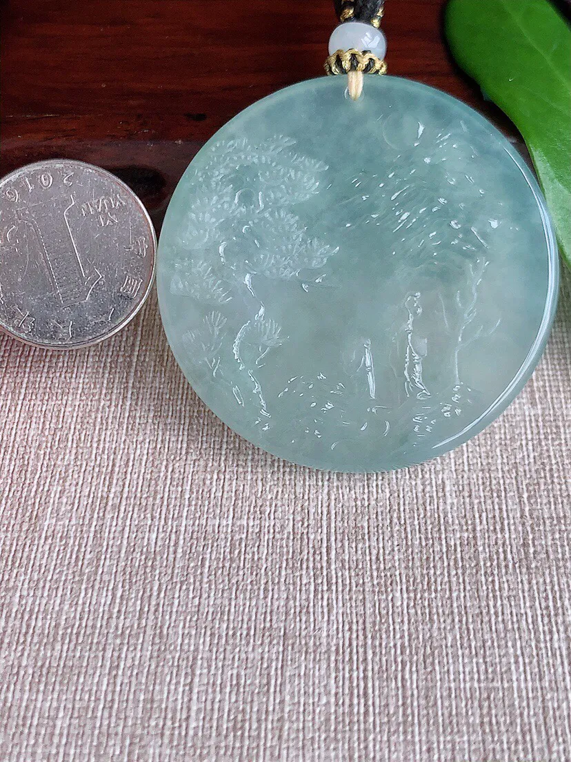 a货翡翠老坑冰种晴水意境山水牌吊坠 尺寸51.3×5.6mm 重量42.33g 0708