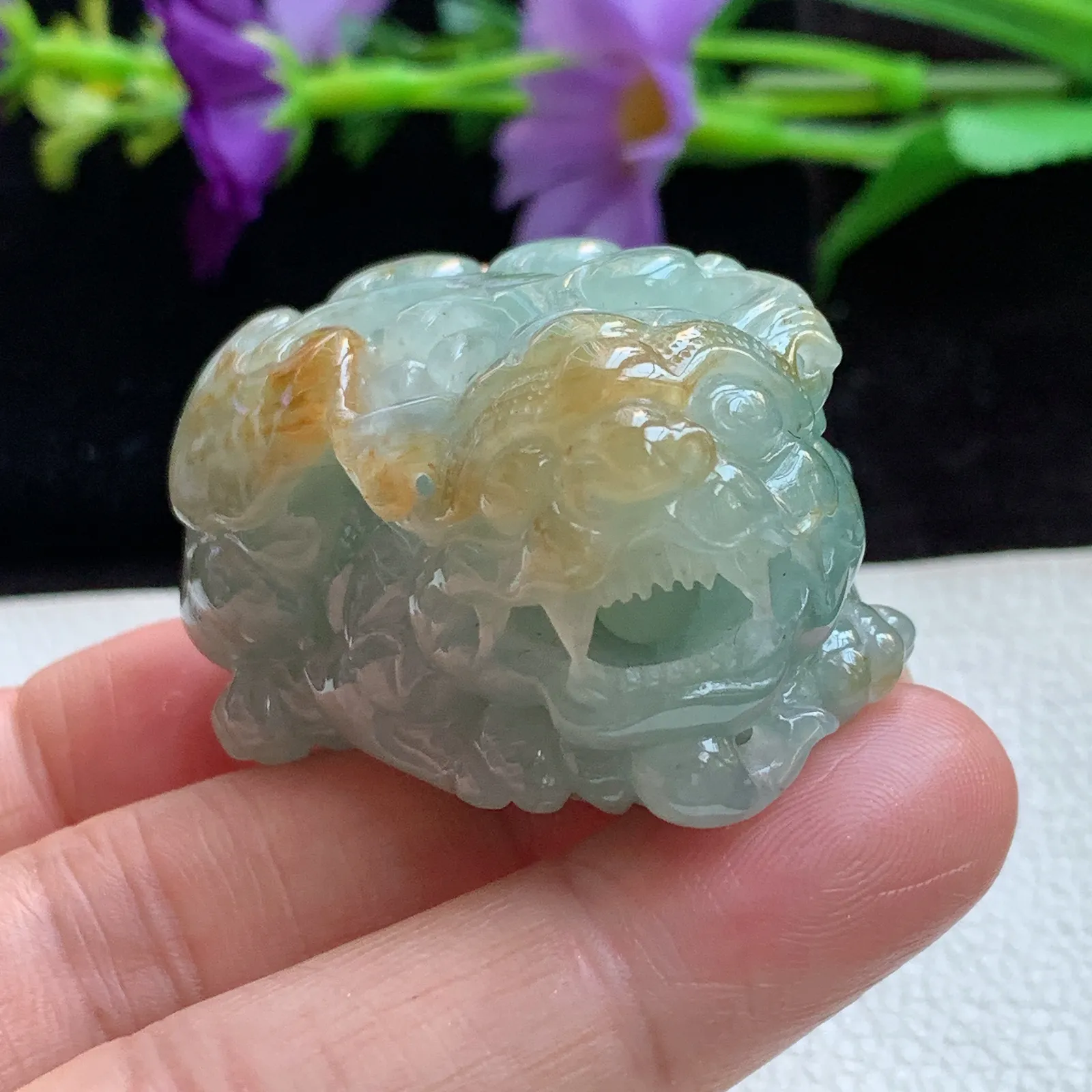 ws实拍48.8*30.6*24.8老坑精雕冰胶双彩立体貔貅玉吊坠 翡翠皮休玉挂件