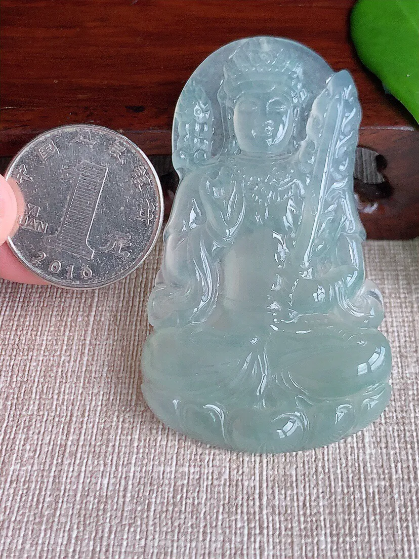 a货翡翠老坑冰种晴水虚空藏菩萨吊坠 尺寸62.6×35.6×5.3mm 重量23.24g 0708