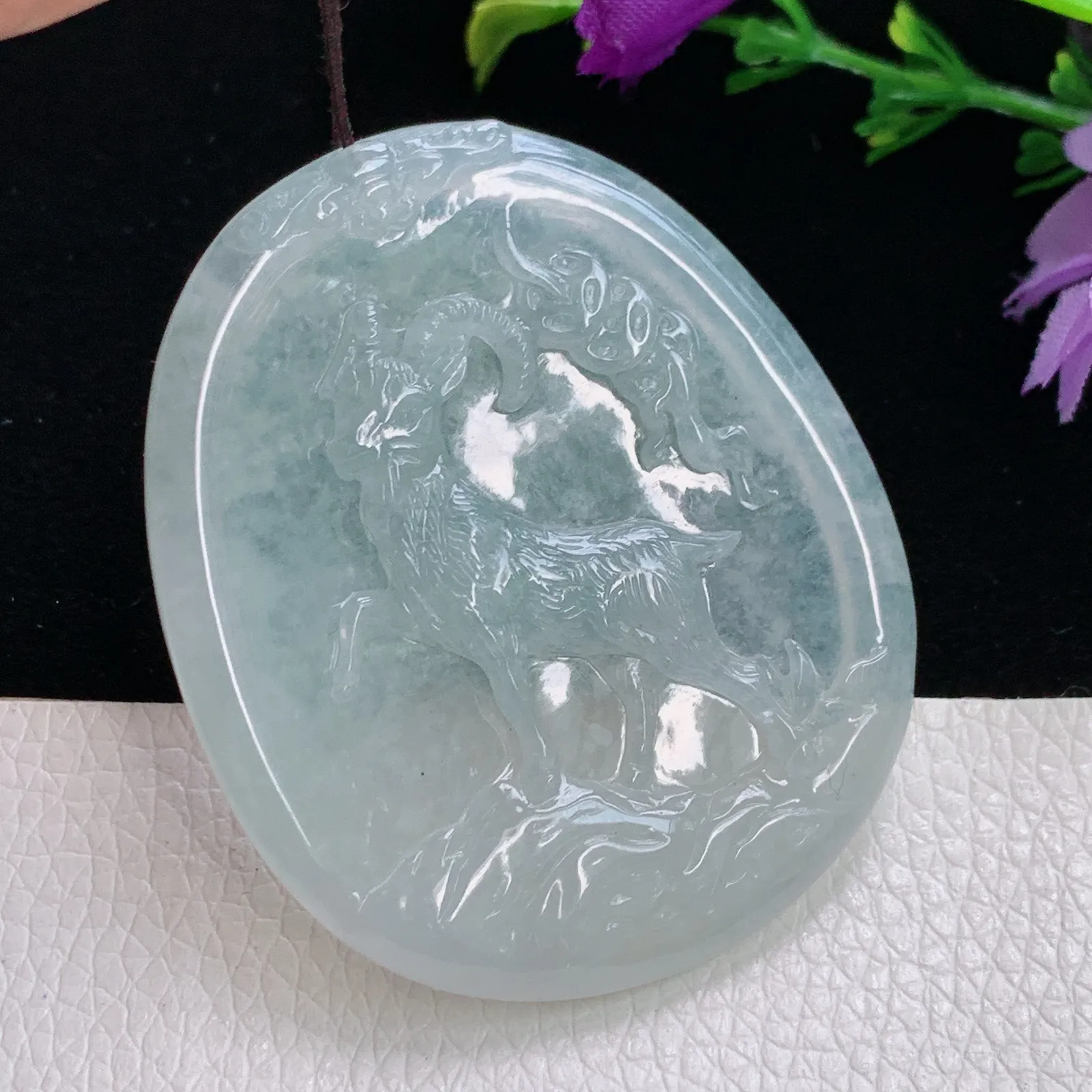 py实拍50.5*42.3*5.3老坑精雕冰胶纯美立体生肖羊翡翠玉吊坠