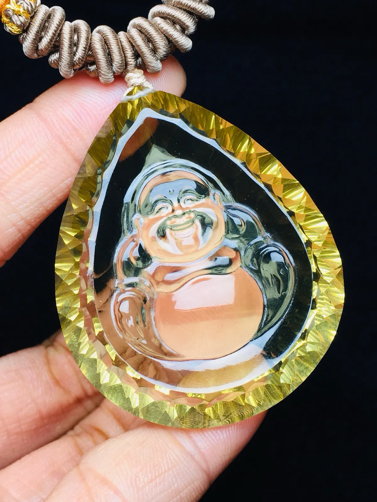 佛佑安康 精品天然黄水晶弥勒佛千禧面大吊坠  切工精湛，闪烁璀璨 黄水晶是财富水晶、招财圣