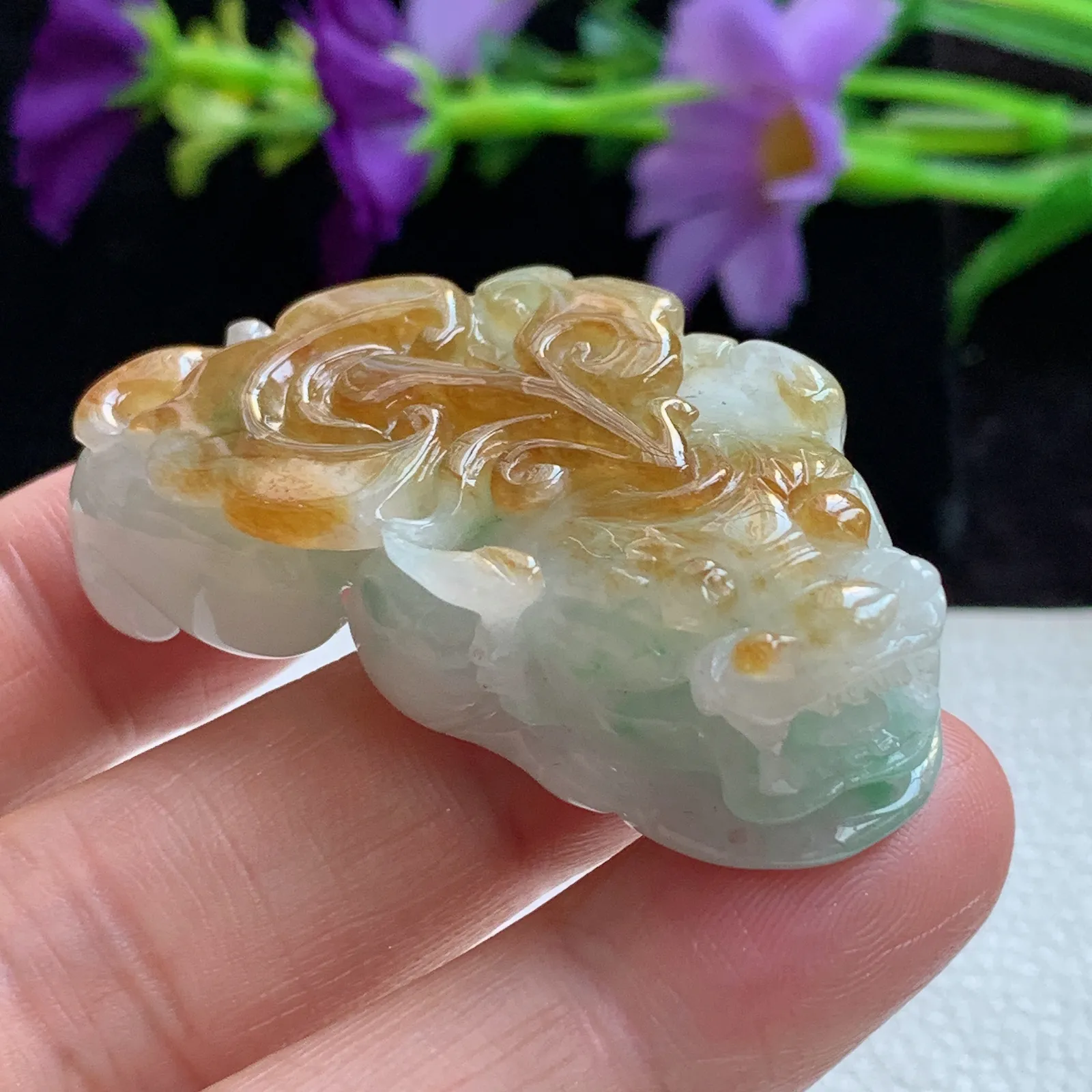 ws实拍51.5*24*15.5老坑精雕冰胶双彩招财貔貅玉吊坠 翡翠皮休玉挂件