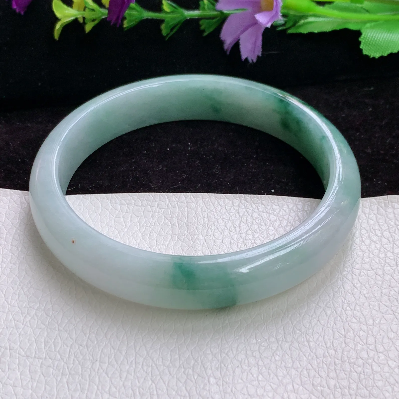 js大圈口60*12*7精美水润飘花贵气正圈翡翠玉手镯 玉手环