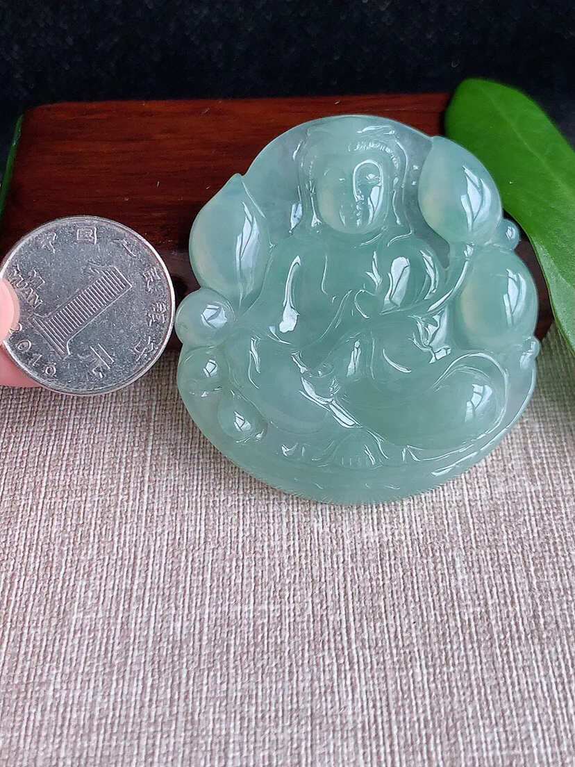 a货翡翠老坑冰种晴水大势至菩萨吊坠 尺寸54×50.2×5.6mm 重量30.88g 0708