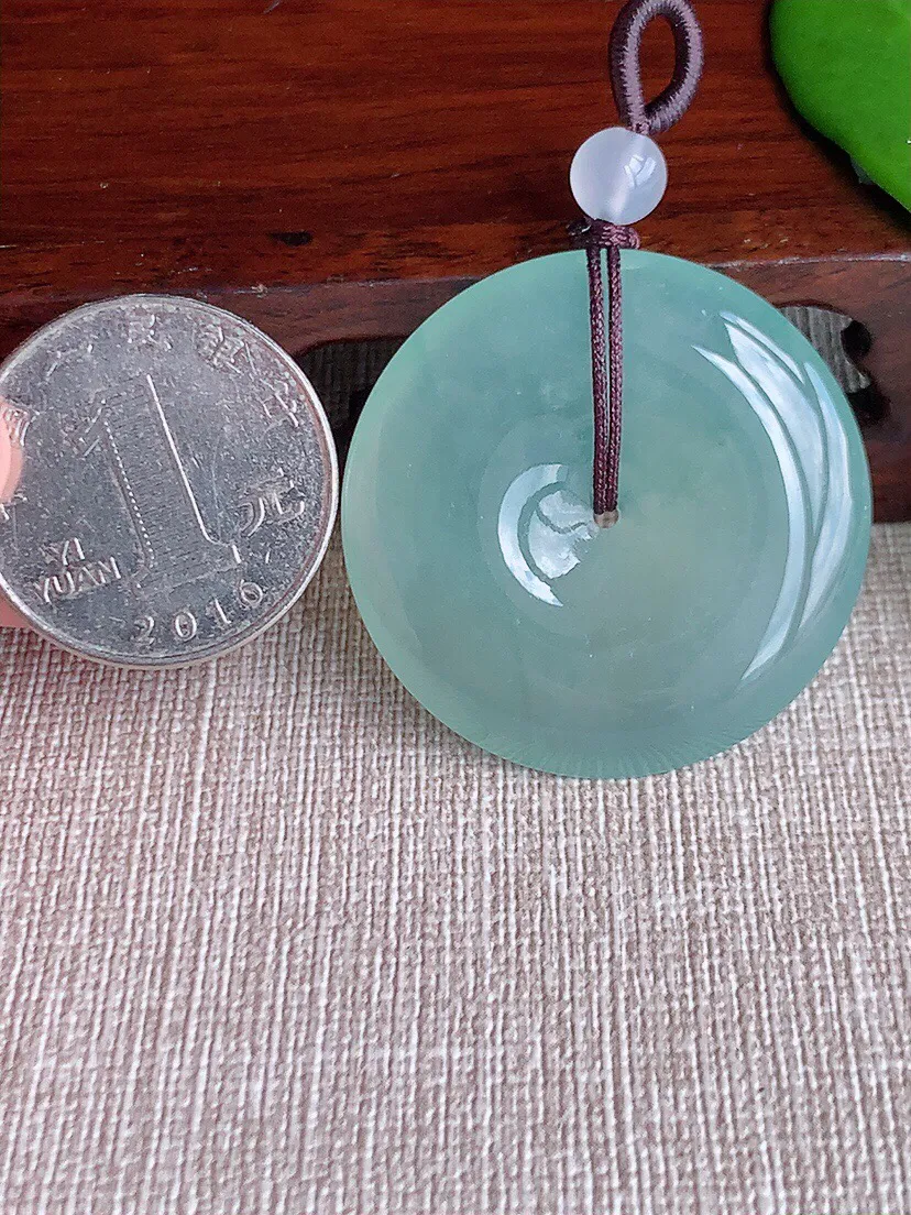 a货翡翠老坑冰种晴水大平安扣吊坠 尺寸34.7×6mm 重量16.92g 0708