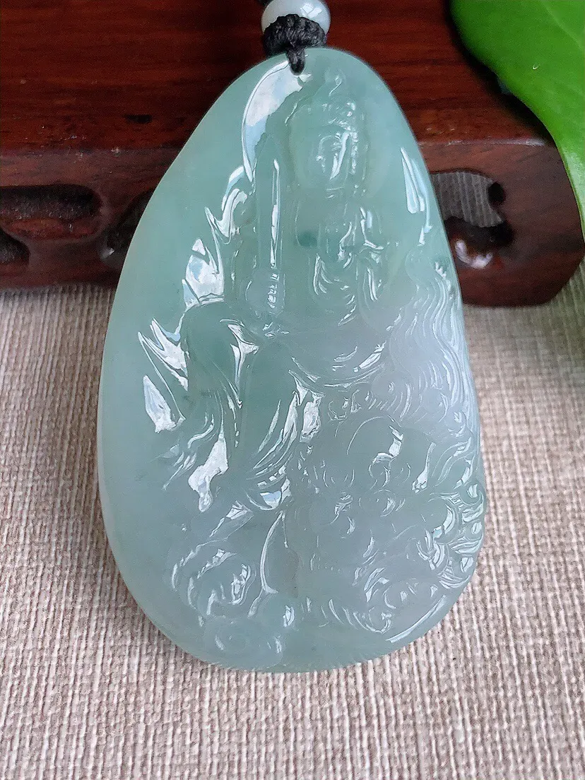 a货翡翠老坑冰种晴水文殊菩萨吊坠 尺寸61.3×36.5×6.7mm 重量38.73g 0708