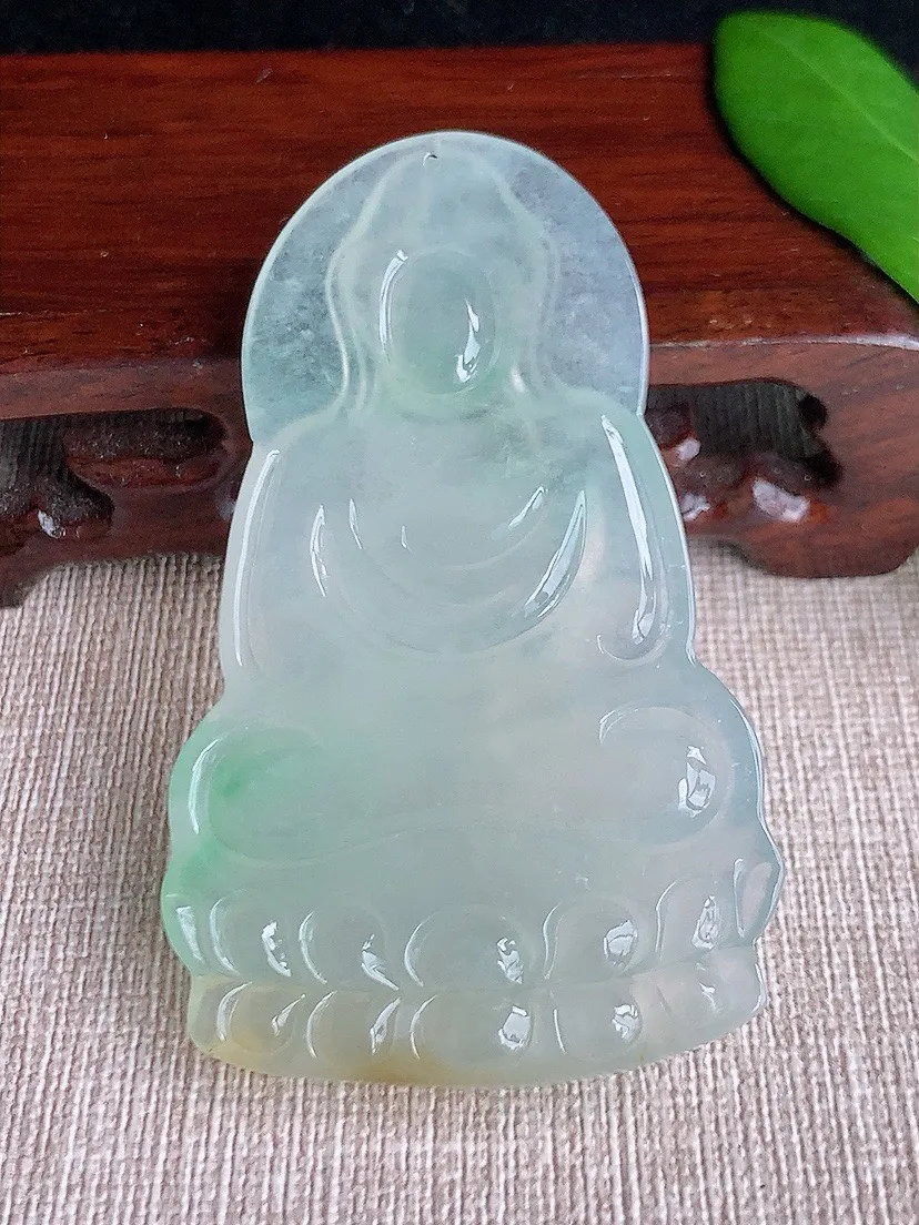 a货翡翠老坑冰种黄加绿双彩观音吊坠  尺寸65.5×40.4×5.6mm 重量27.65g 0708