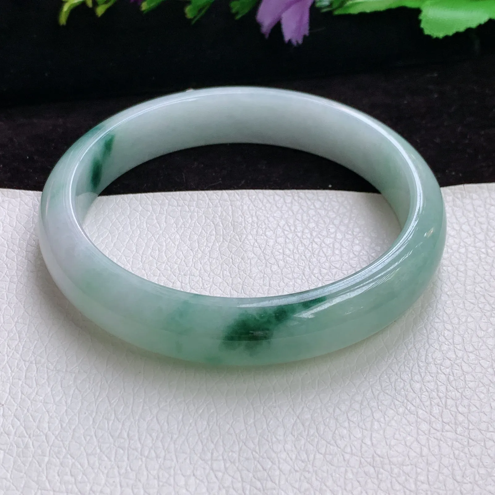 js大圈口60*12*7精美水润飘花贵气正圈翡翠玉手镯 玉手环