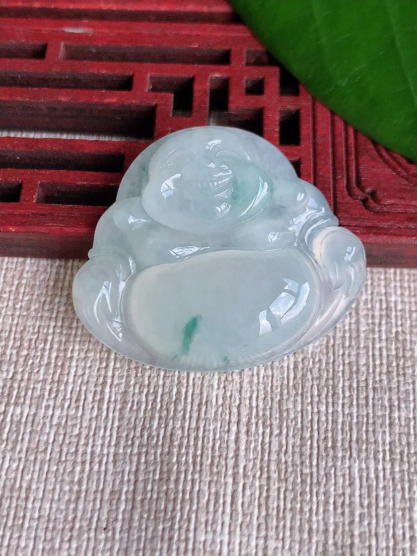 a货翡翠老坑冰种飘花佛公吊坠 尺寸28×32.4×5.8mm 重量8.50g 0708