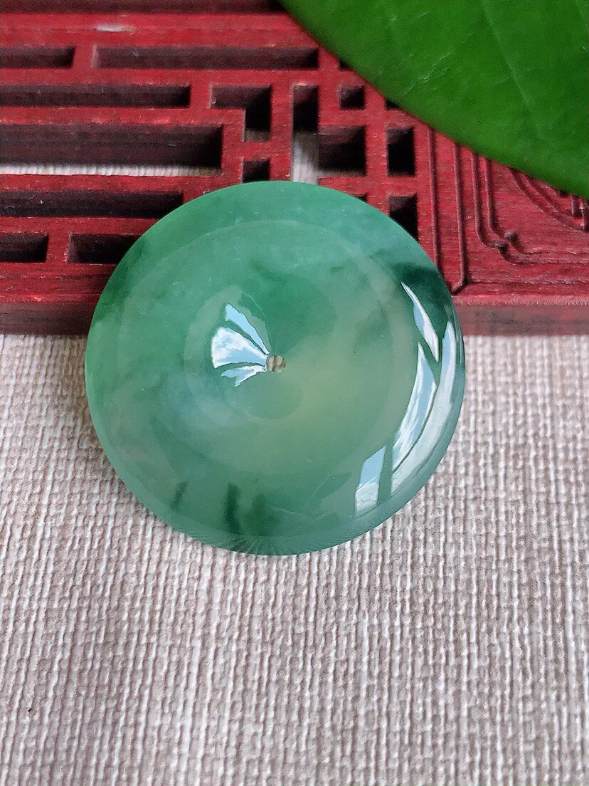 a货翡翠老坑冰种飘花平安扣吊坠 尺寸30.8×5.6mm 重量11.48g 0708