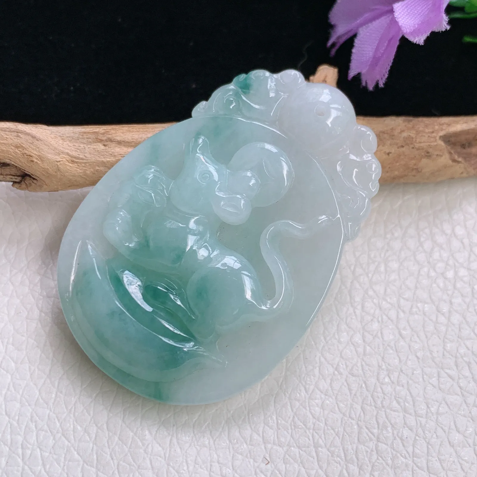 ktj实拍43.4*30.5*6.9老坑精雕水润招财鼠 生肖老鼠玉吊坠 玉挂件