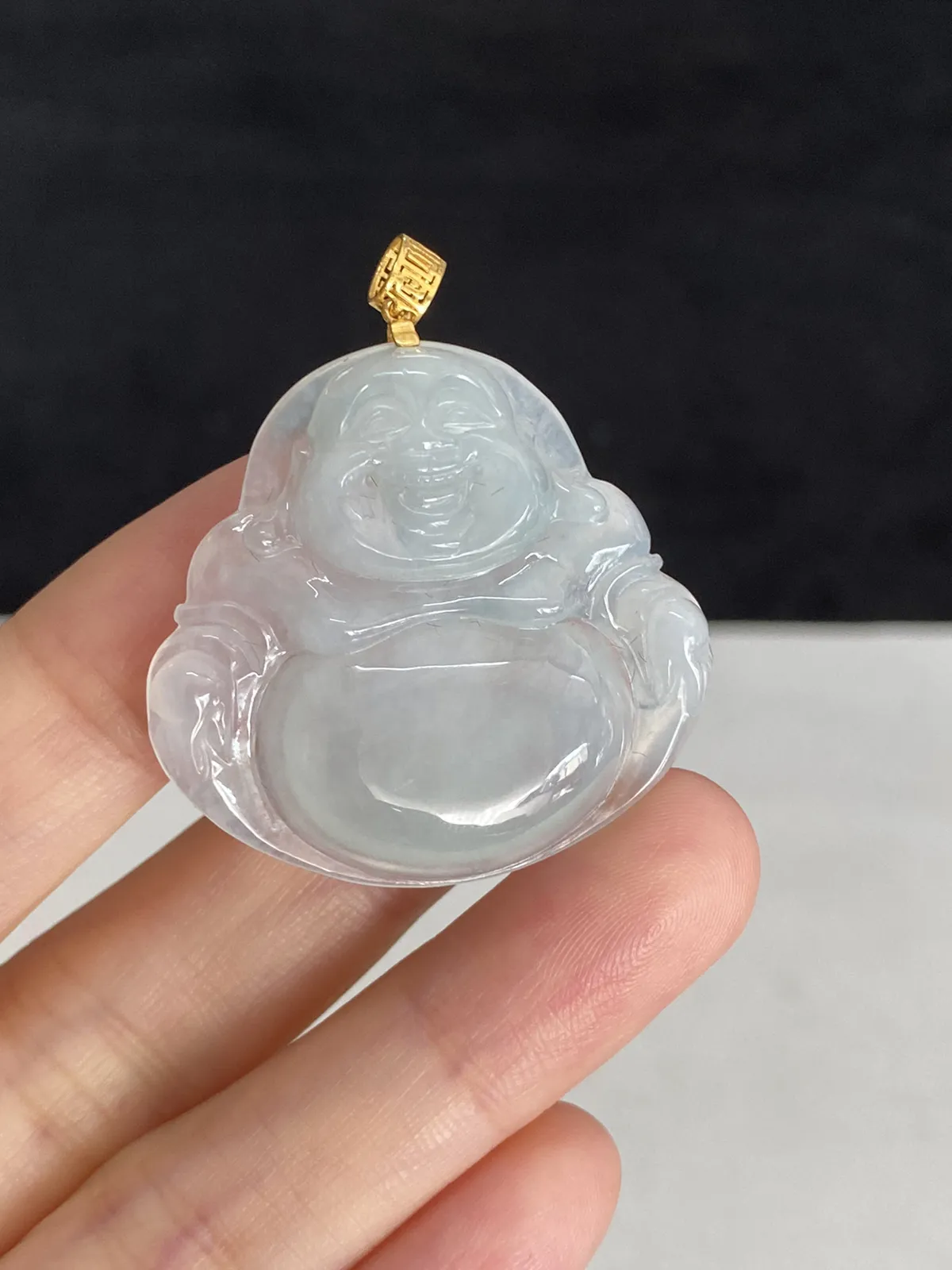 翡翠冰糯种白色吊坠，印记：G18K