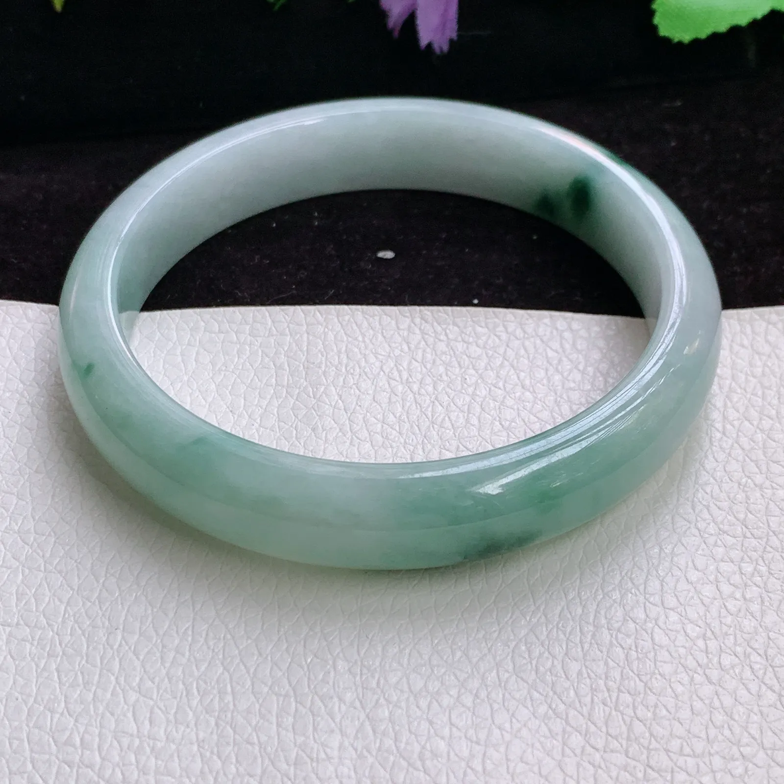 js大圈口60*12*7精美水润飘花贵气正圈翡翠玉手镯 玉手环