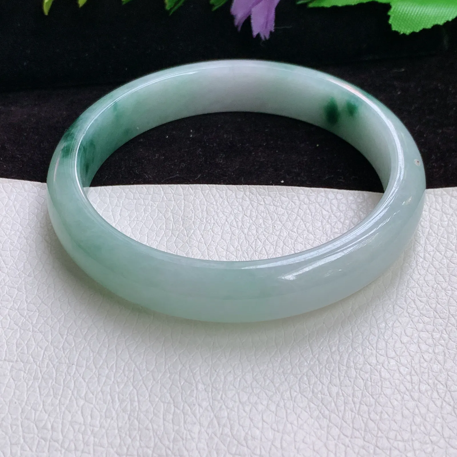 js大圈口60*12*7精美水润飘花贵气正圈翡翠玉手镯 玉手环